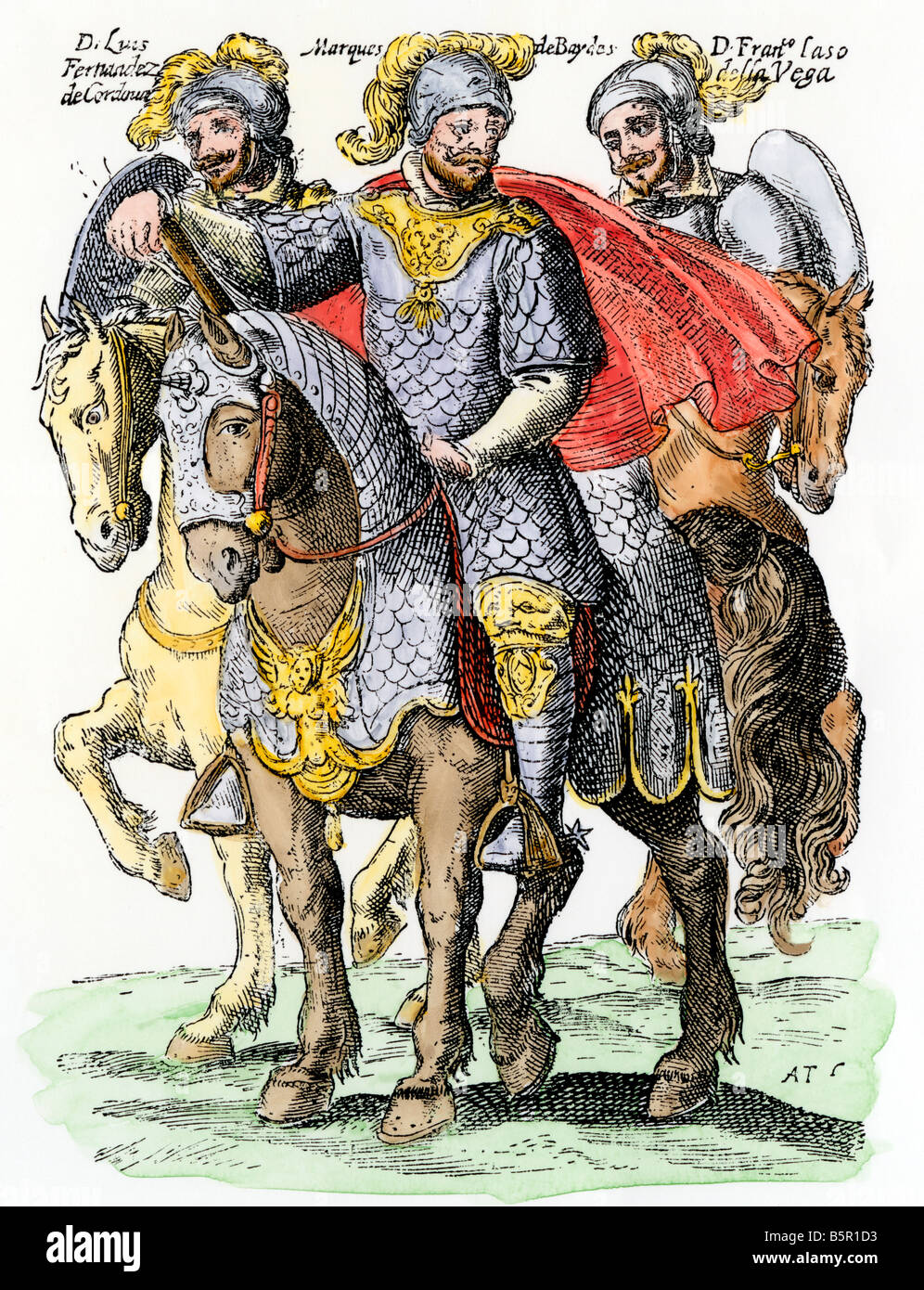Viceré spagnolo e governatore del Cile a cavallo. Colorate a mano la xilografia Foto Stock