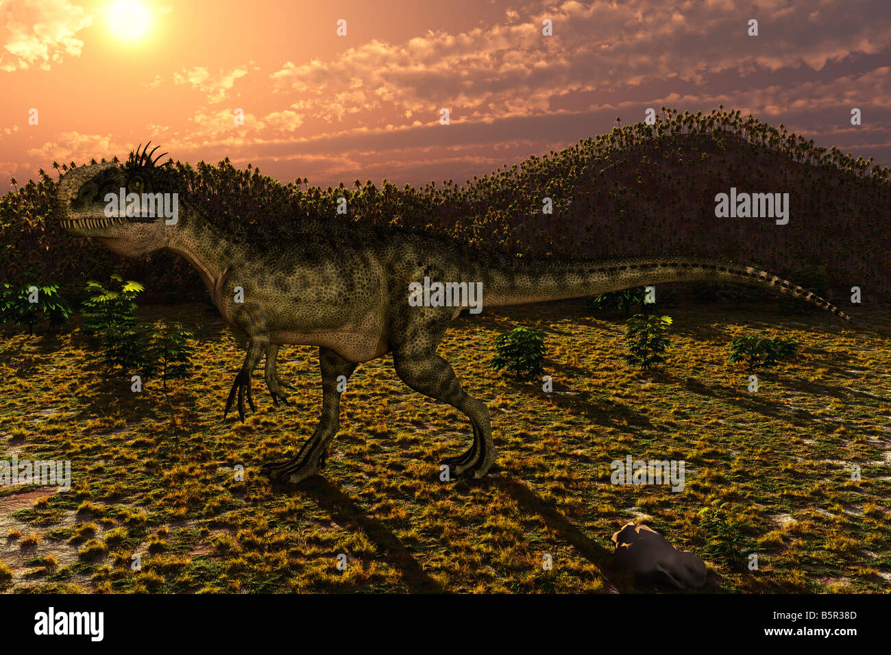 Computer immagine generata di un dinosauro Monolophosaurus Foto Stock