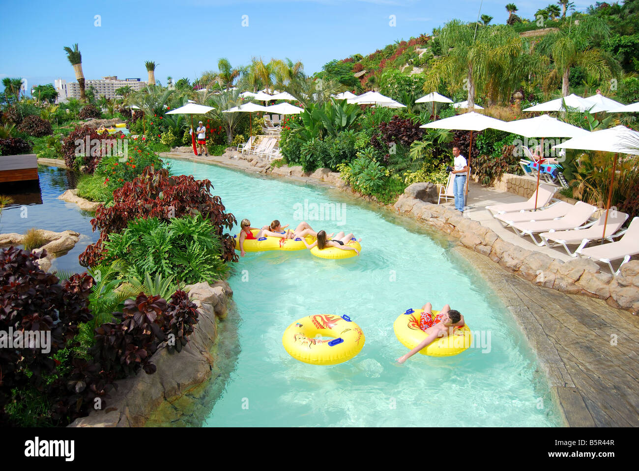 Ami fiume tailandese Ride, Siam Park Water Kingdom Theme Park, Costa Adeje, Tenerife, Isole Canarie, Spagna Foto Stock