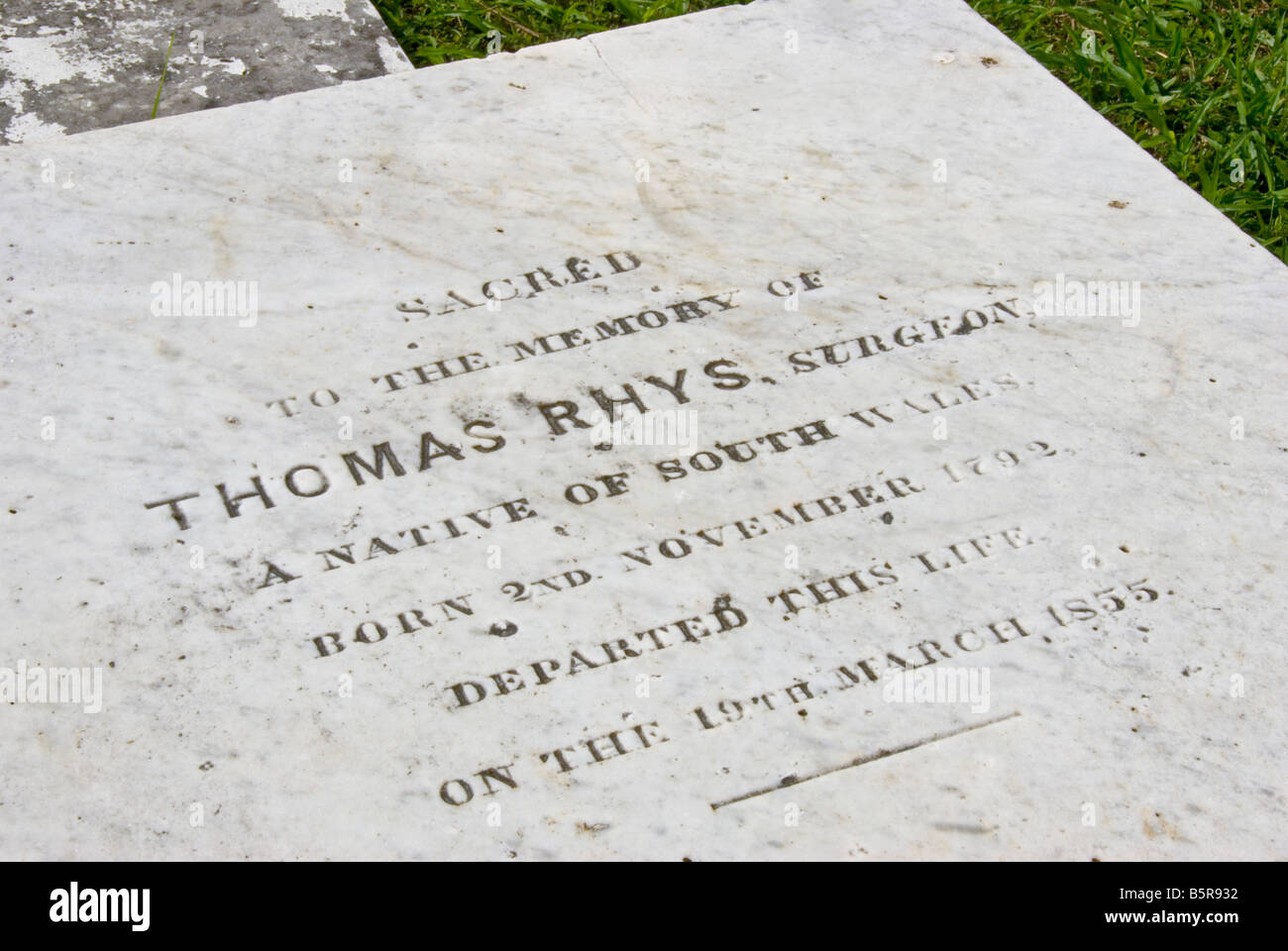Lapide Cimitero Yarborough Belize City primo cimitero pubblico in Belize storico sito utilizzato 1787 per 1896 Foto Stock
