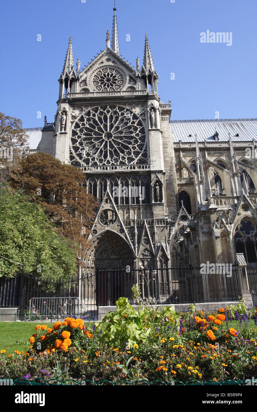 Vista laterale della cattedrale di Notre Dame Parigi Foto Stock