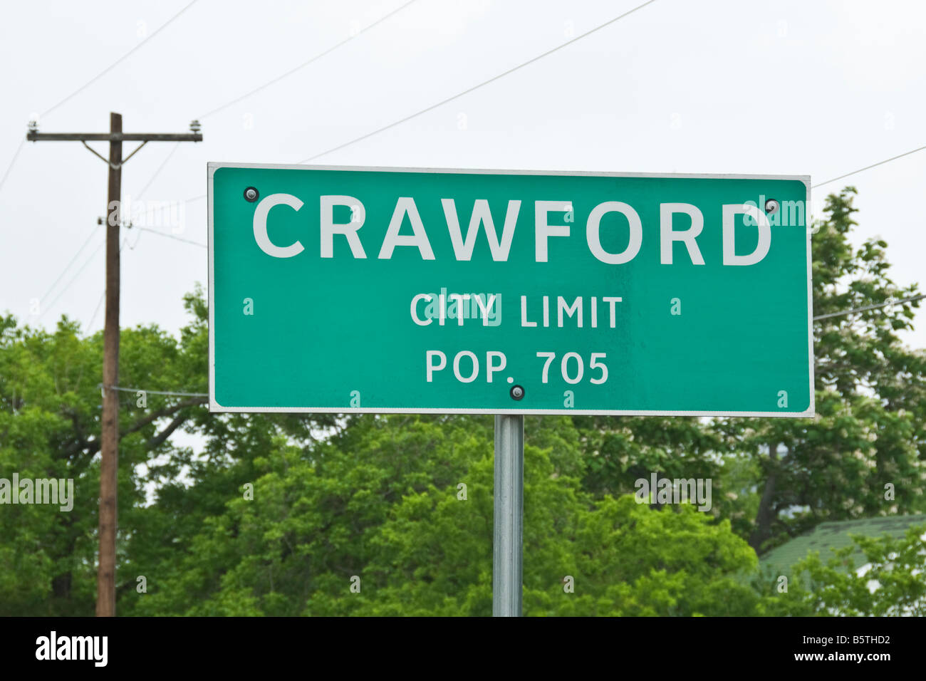 Texas Crawford ubicazione del Presidente George W Bush ranch città segno limite Foto Stock