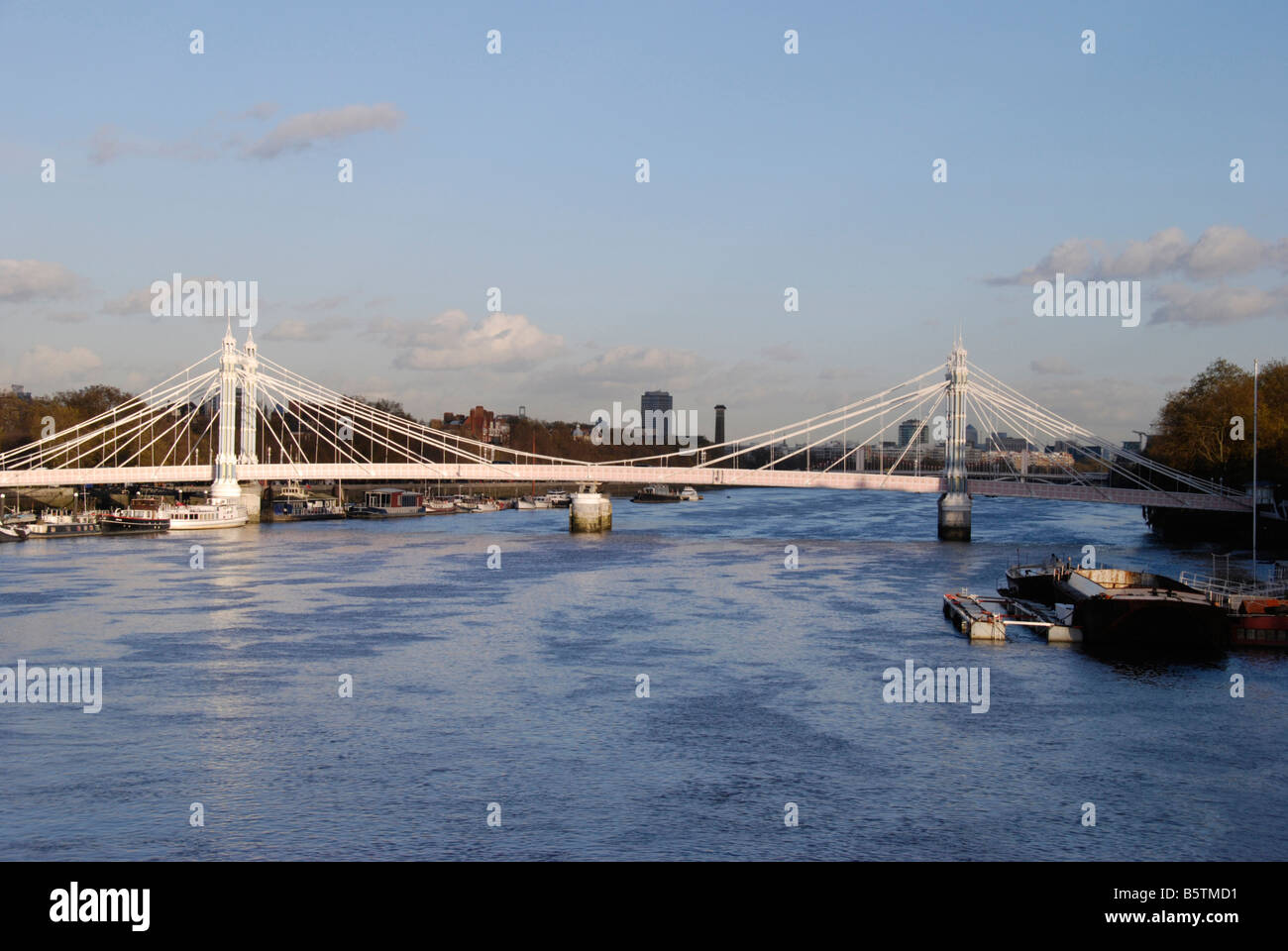 Vista panoramica del Albert Ponte sul Fiume Tamigi Londra Inghilterra Foto Stock