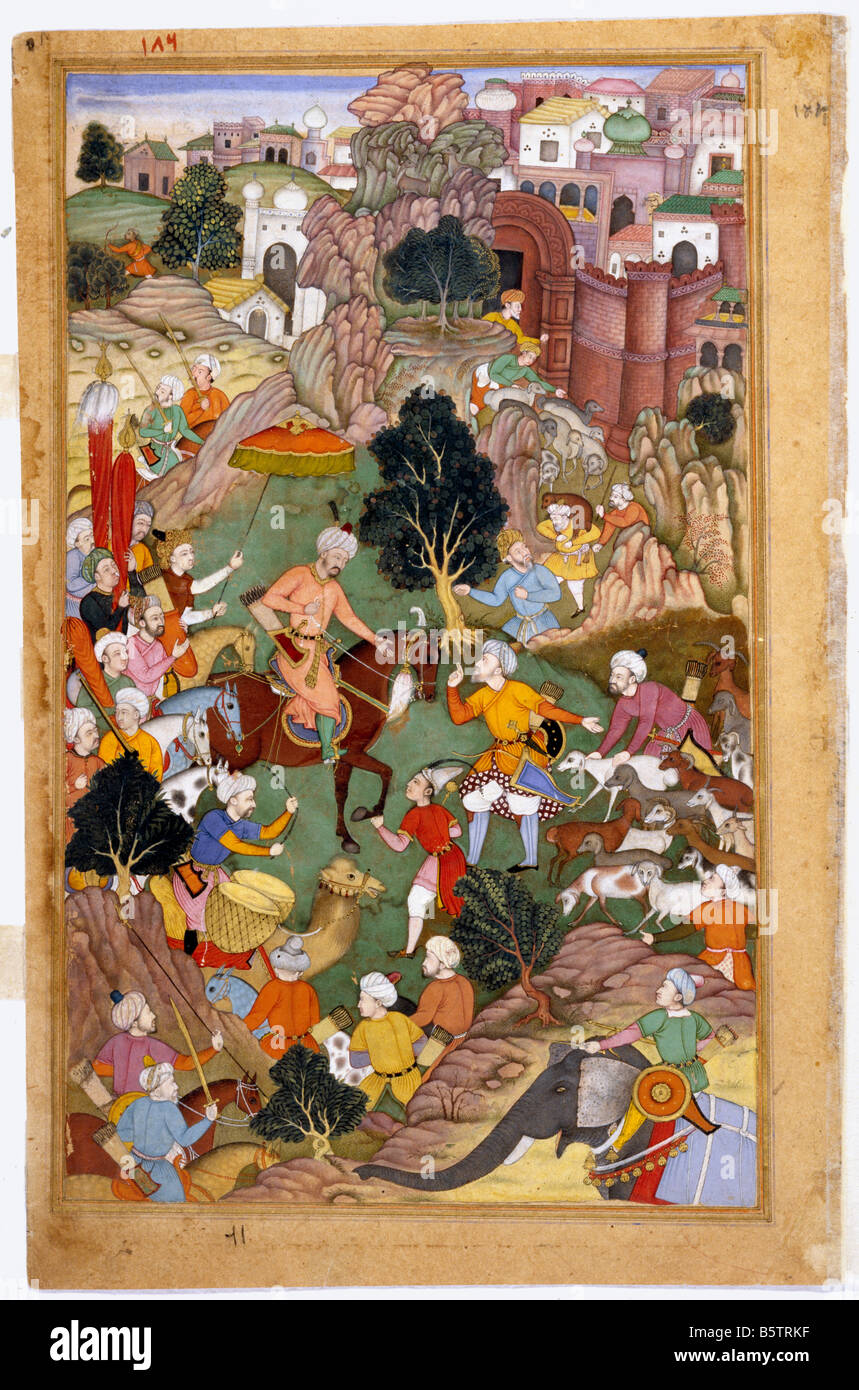 Babur a molla dei sili Khanja Yaram Kabul. Da Babur Nama fol. 126 inscritto con il nome dell'artista. Il museo nazionale della nuova serie D Foto Stock