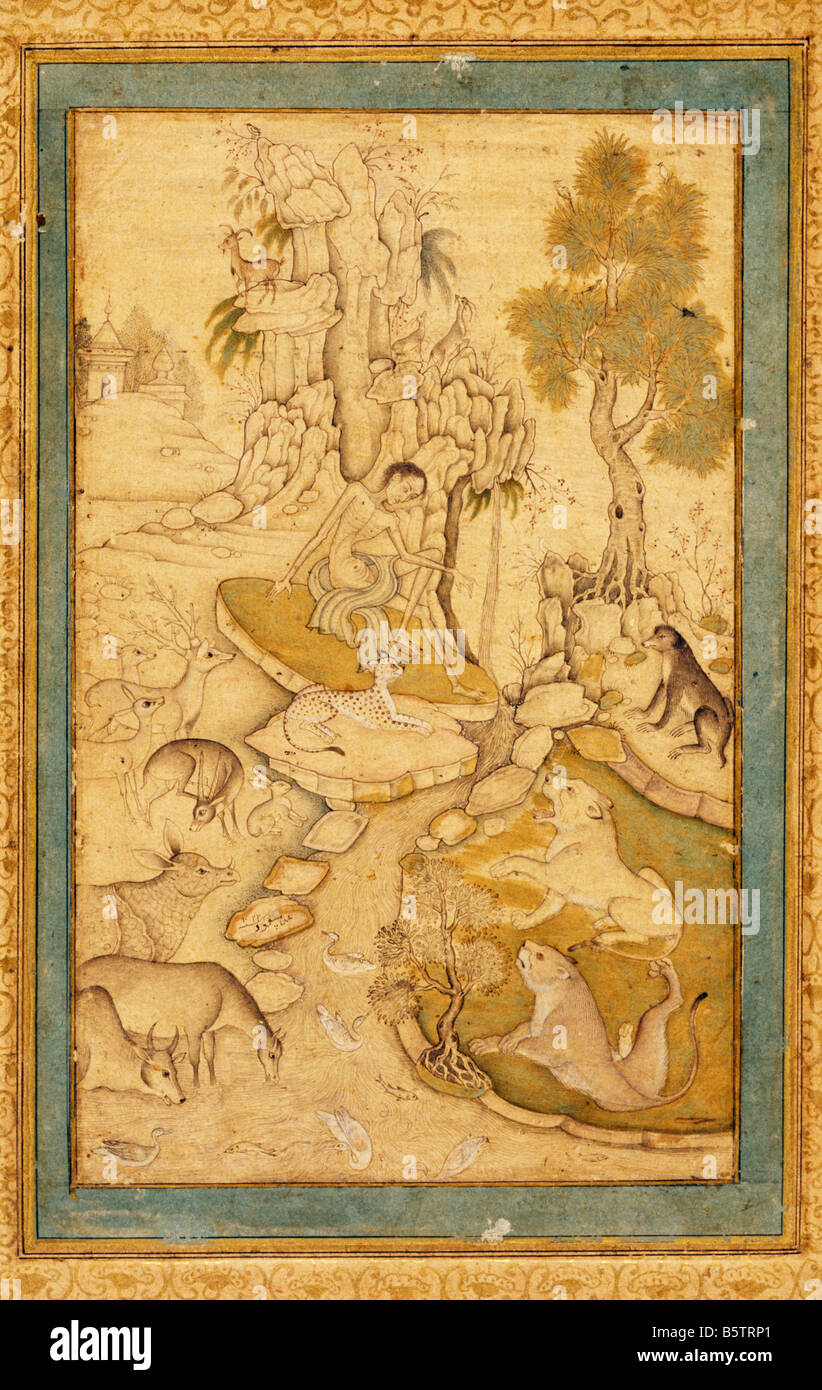 Babur a molla dei sili Khanja Yaram Kabul. Da Babur Nama fol. 126 inscritto con il nome dell'artista. Il museo nazionale della nuova serie D Foto Stock