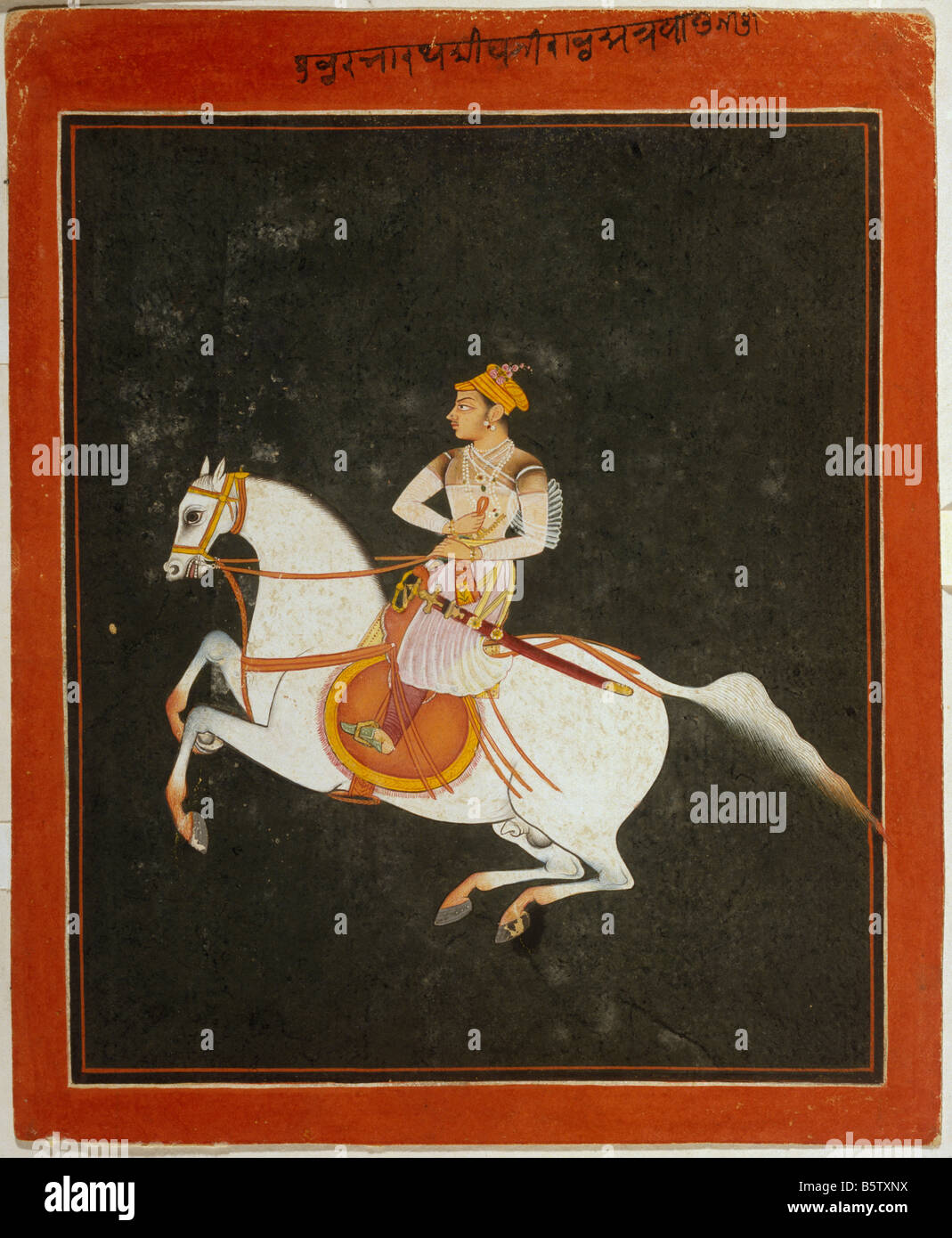 Il principe a cavallo Bundi c. 1775 Museo Nazionale di Nuova Delhi India Foto Stock