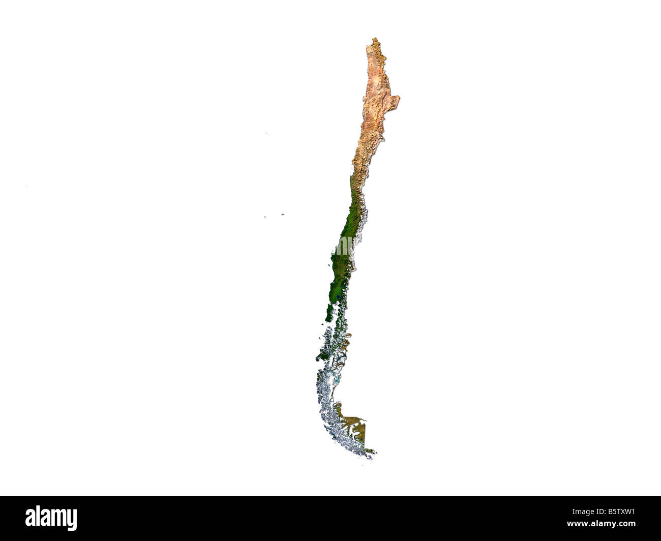 Immagine satellitare del Cile isolati su sfondo bianco Foto Stock