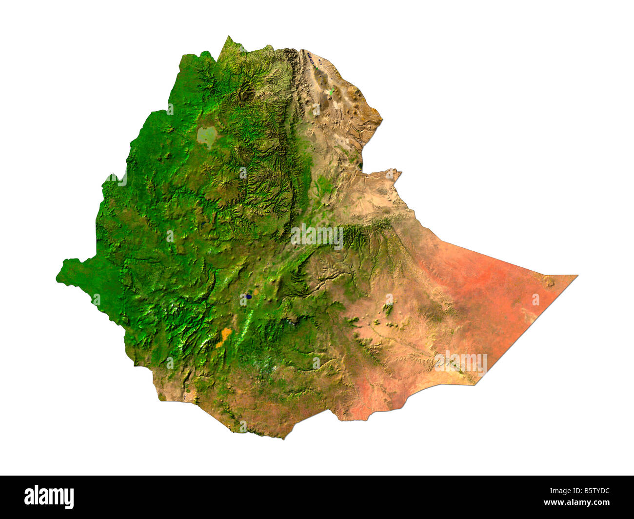 Immagine satellitare di Etiopia isolati su sfondo bianco Foto Stock