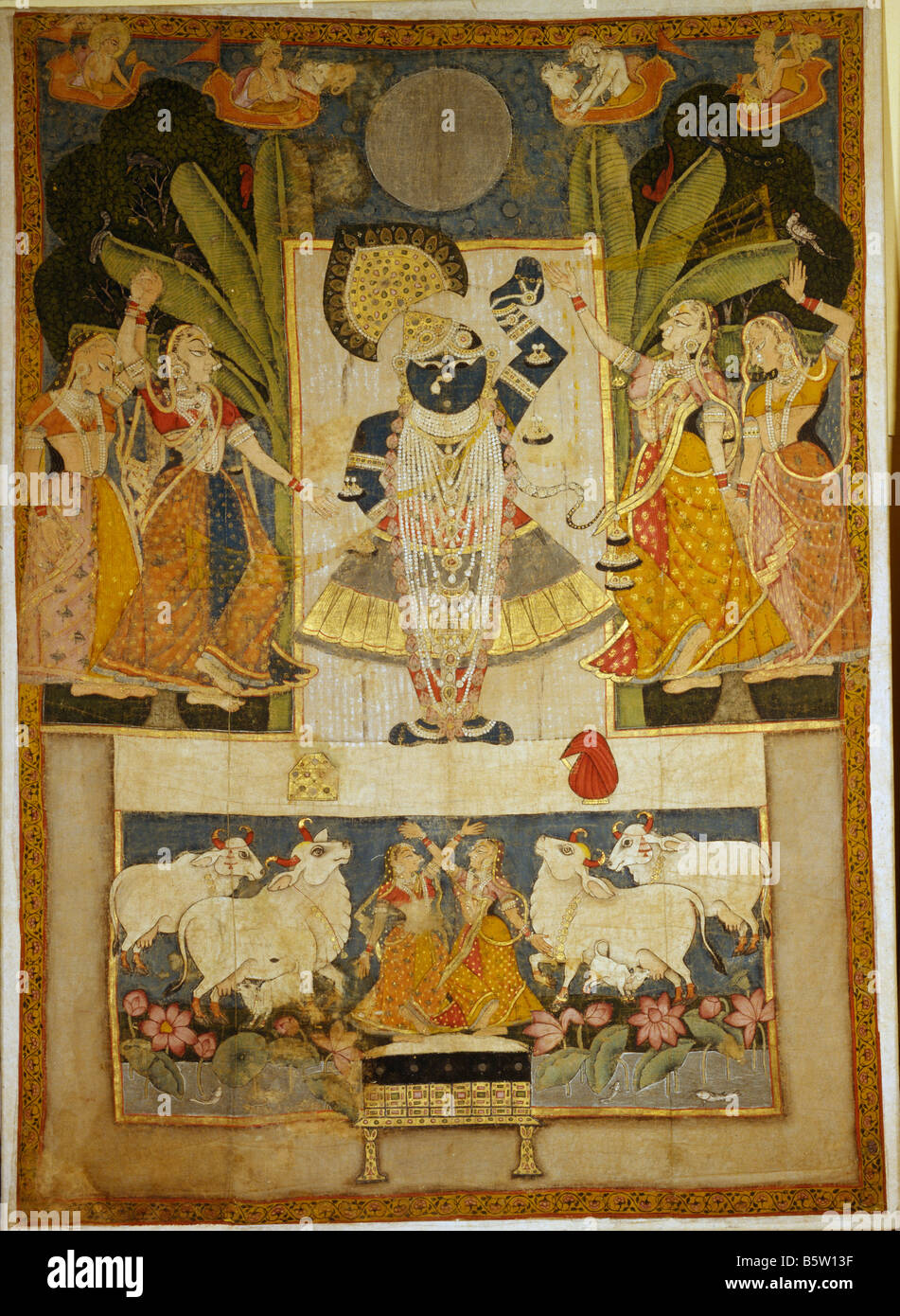 Il culto di Srinathji pittura su stoffa . Nathdwara e. Xix secolo. Museo Nazionale di Nuova Delhi India 56. 46. 200 x144 cm Foto Stock