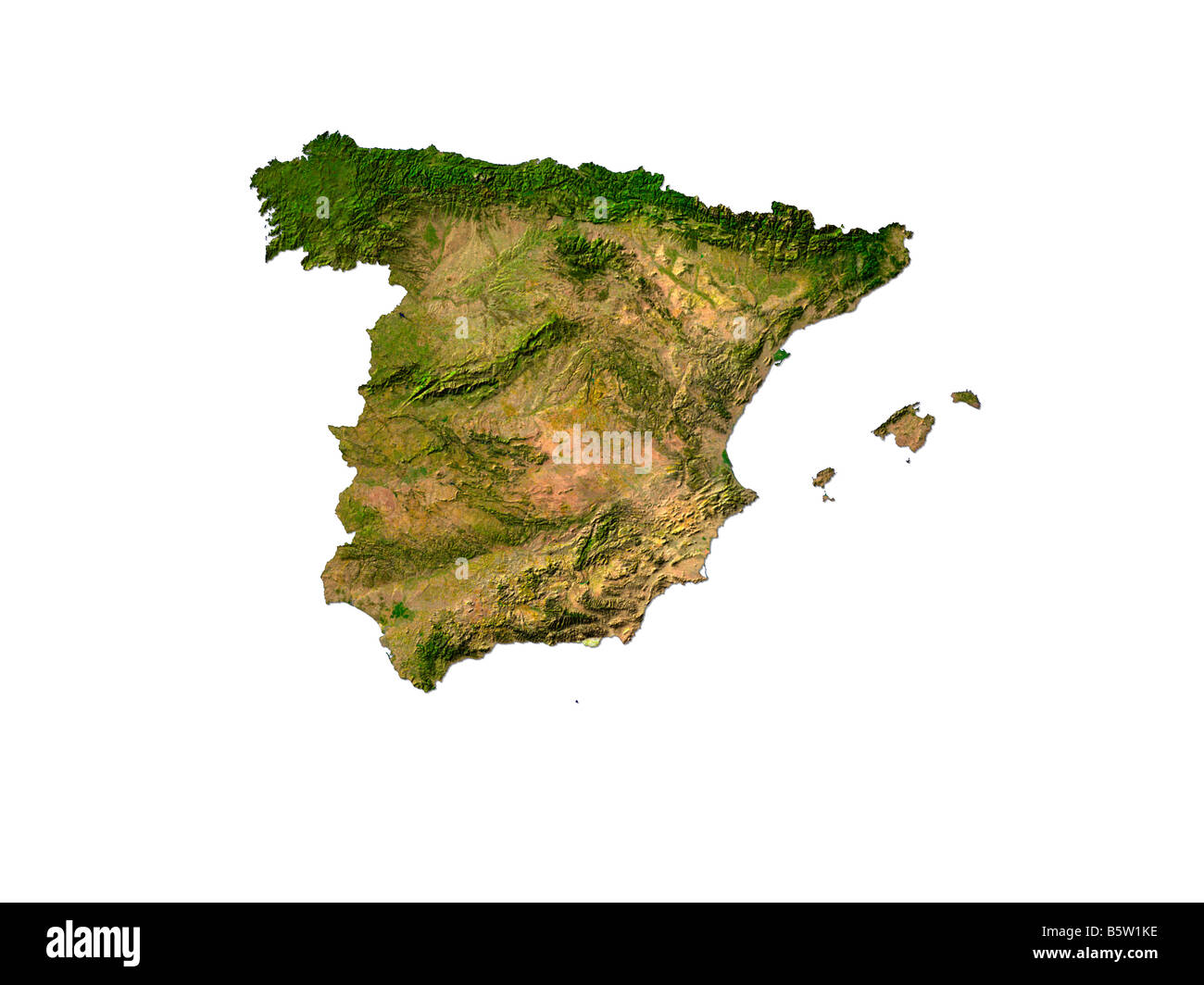 Immagine satellitare della Spagna isolati su sfondo bianco Foto Stock