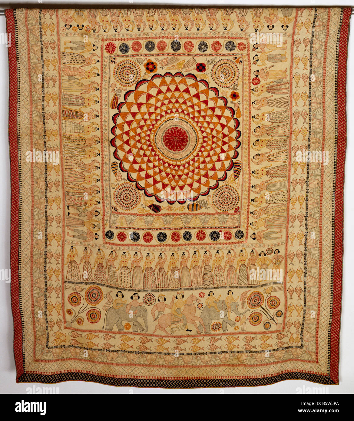 Kantha cotone cucito e ricamato. Il Bengala. Xix secolo. Museo Nazionale di Nuova Delhi India61.388. 181 x 125 cm Foto Stock