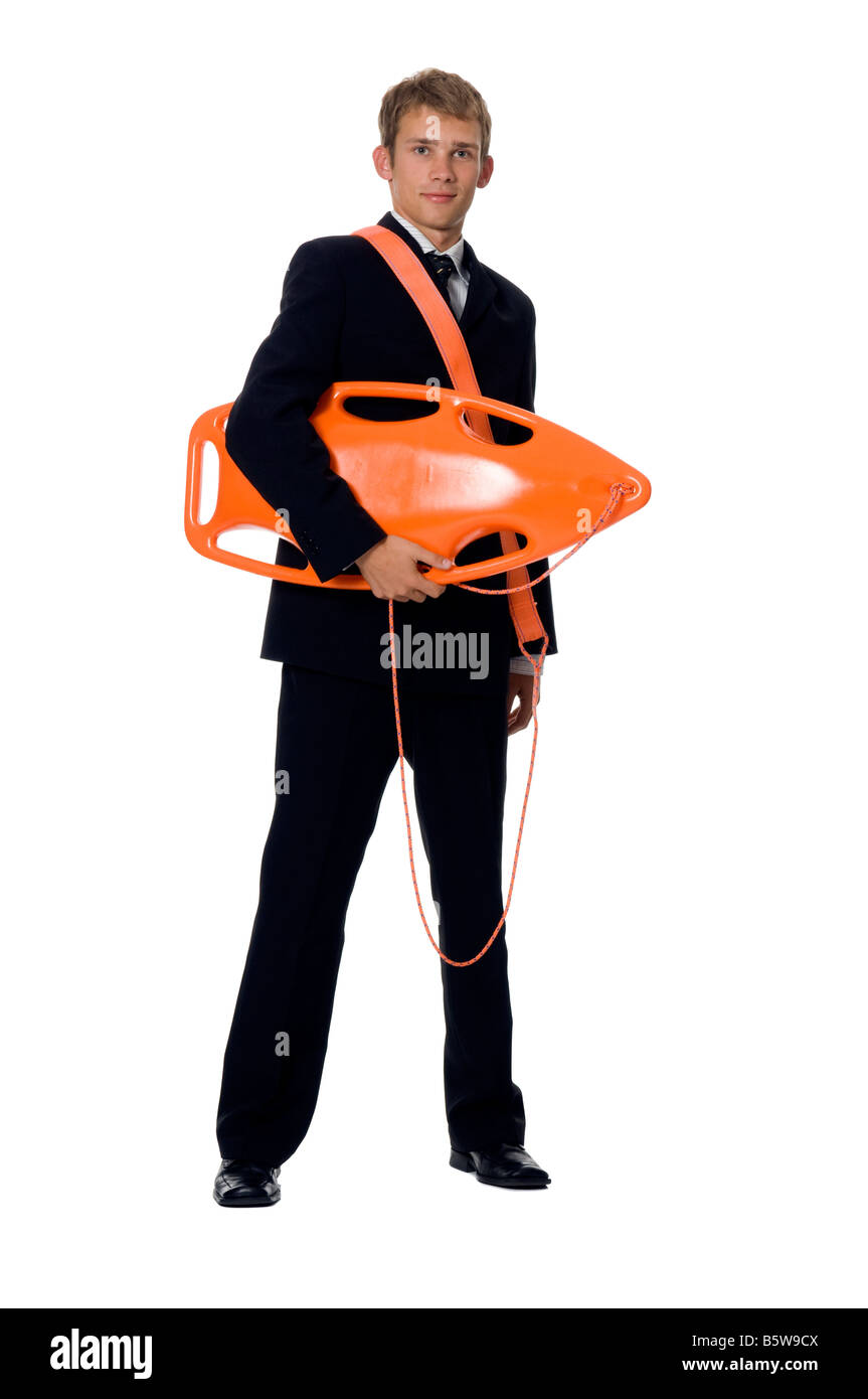 Imprenditore con il salvagente Foto Stock