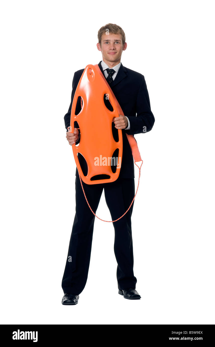 Imprenditore con il salvagente Foto Stock