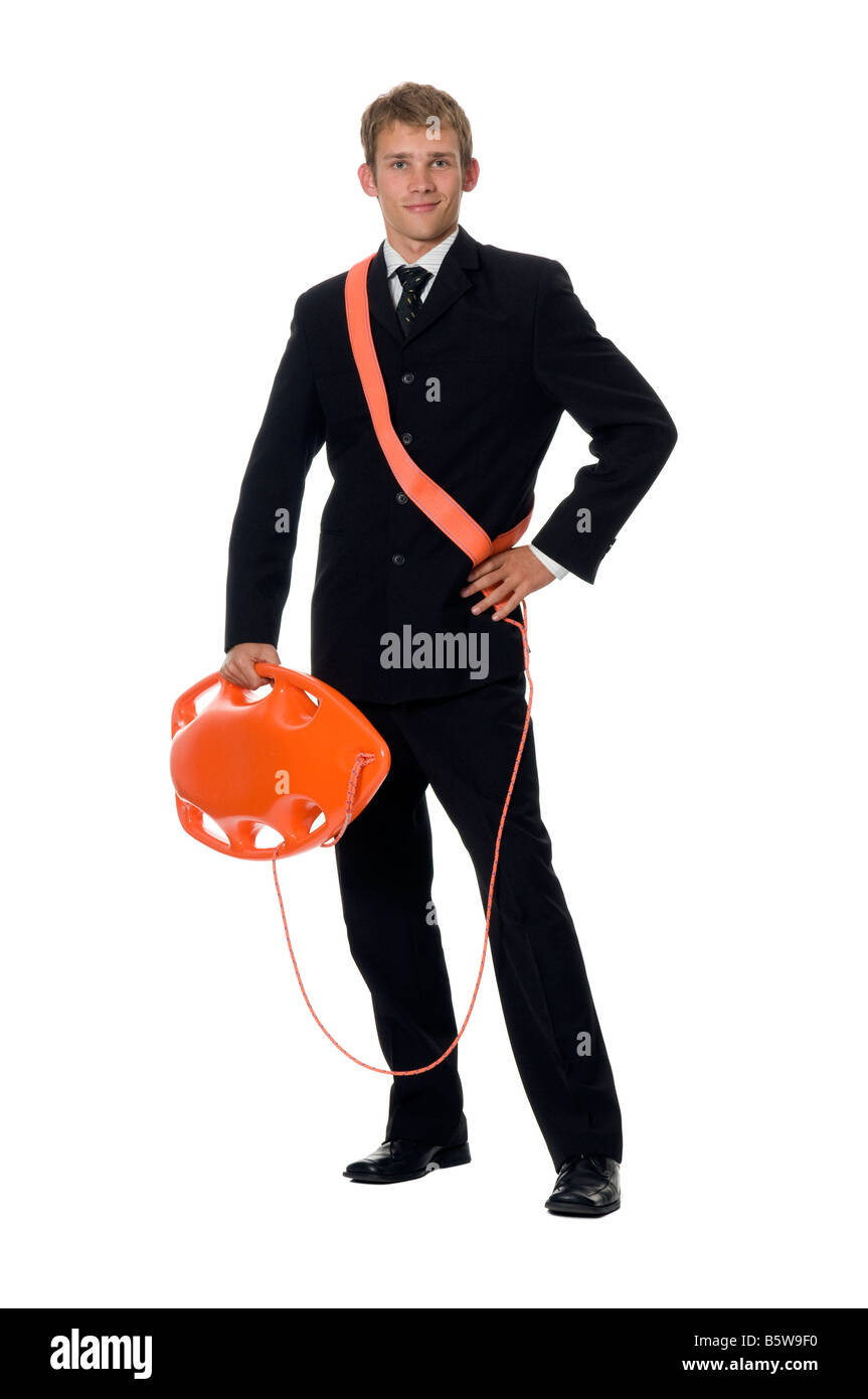 Imprenditore con il salvagente Foto Stock
