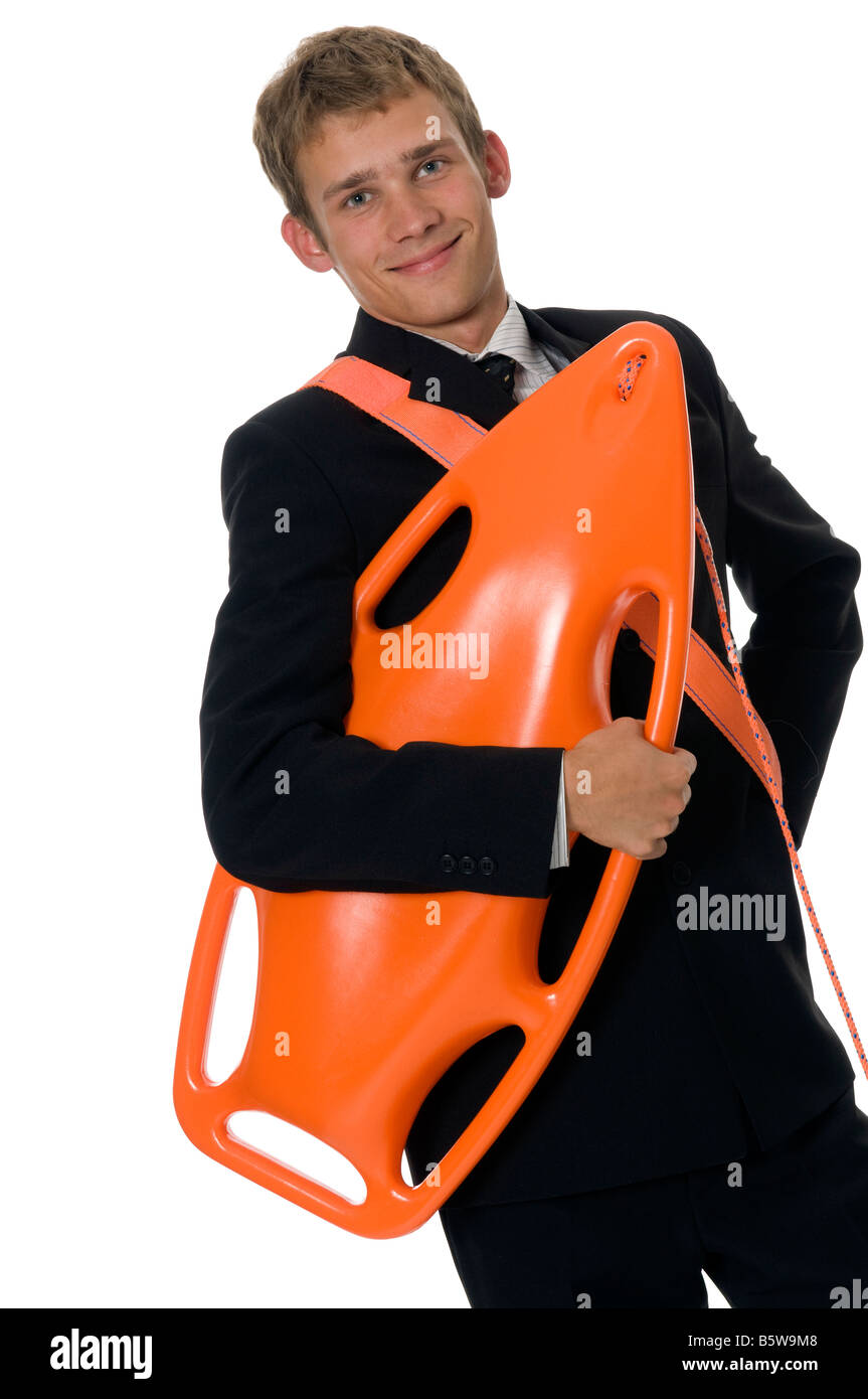 Imprenditore con il salvagente Foto Stock