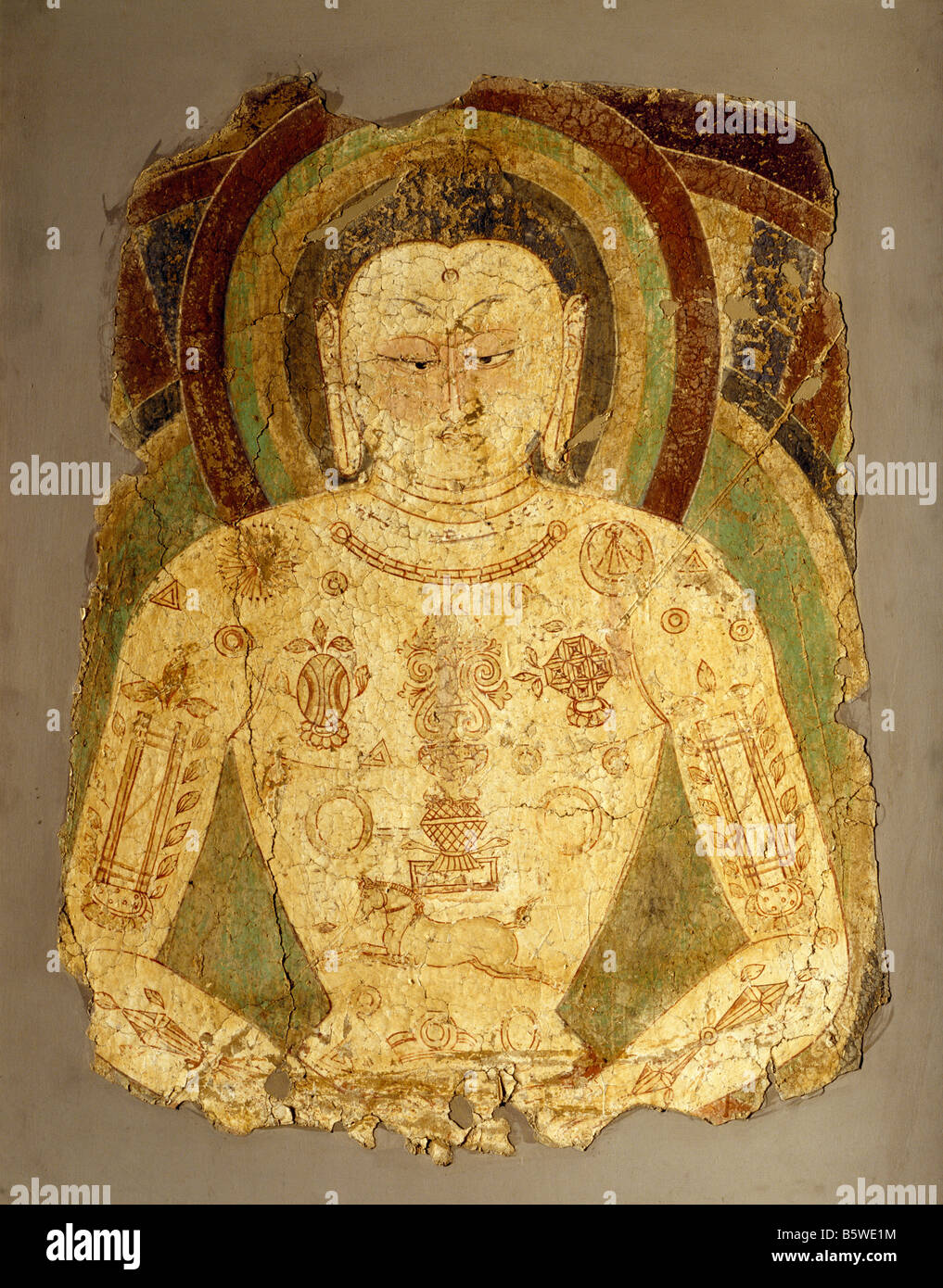 Buddha Vairochana pittura murale dall Asia centrale Balawaste 7-8 secolo. Museo Nazionale di Nuova Delhi India har. D 75,8 x 56 Foto Stock
