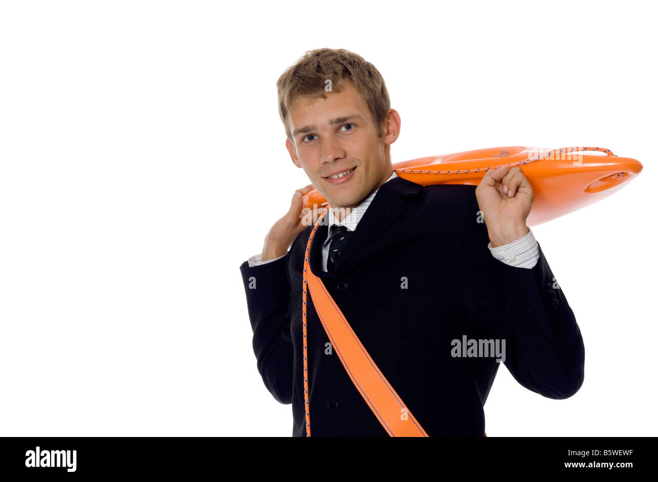 Imprenditore con il salvagente Foto Stock