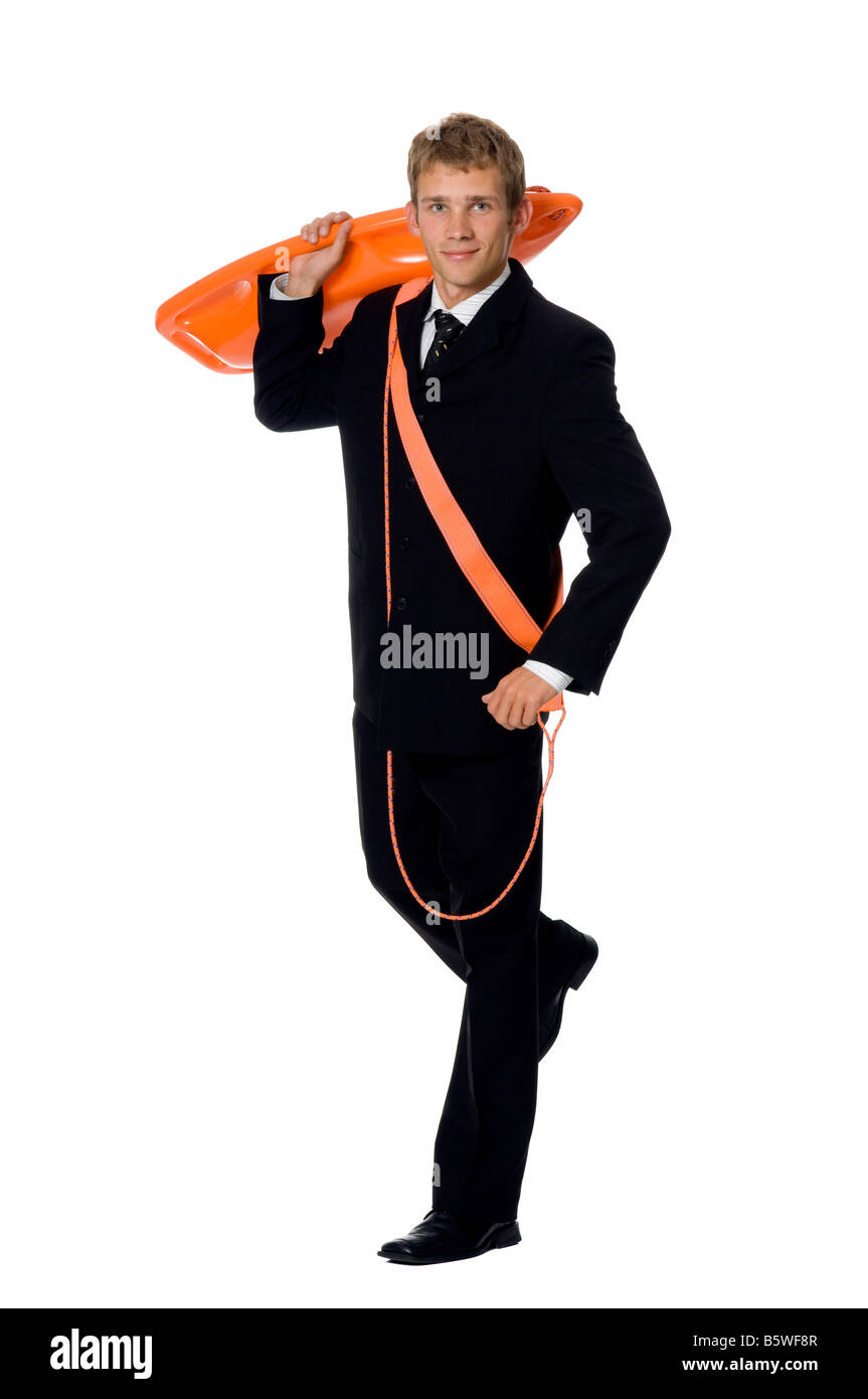 Imprenditore con il salvagente Foto Stock