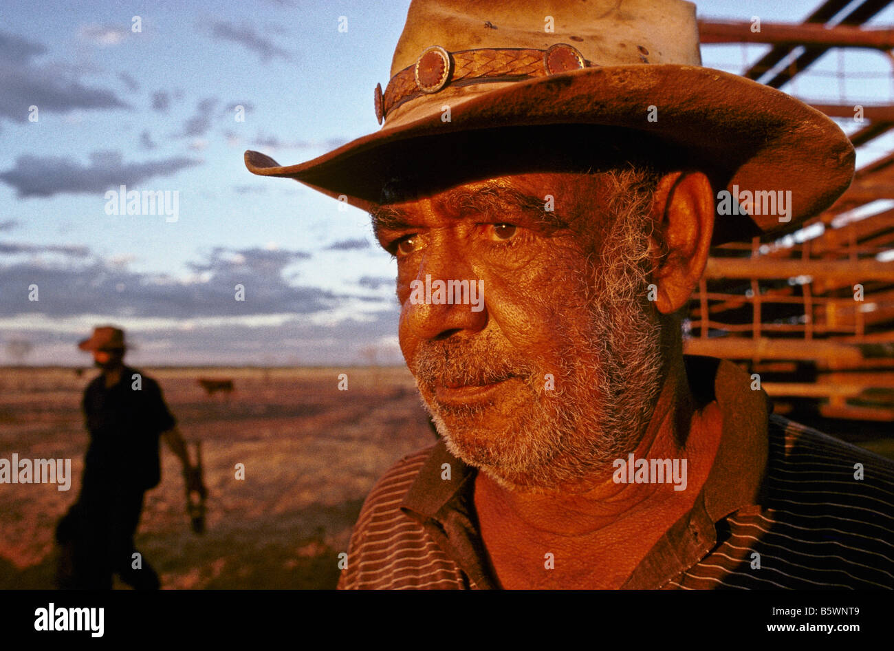 Aboriginal stockman, outback Australia Foto Stock
