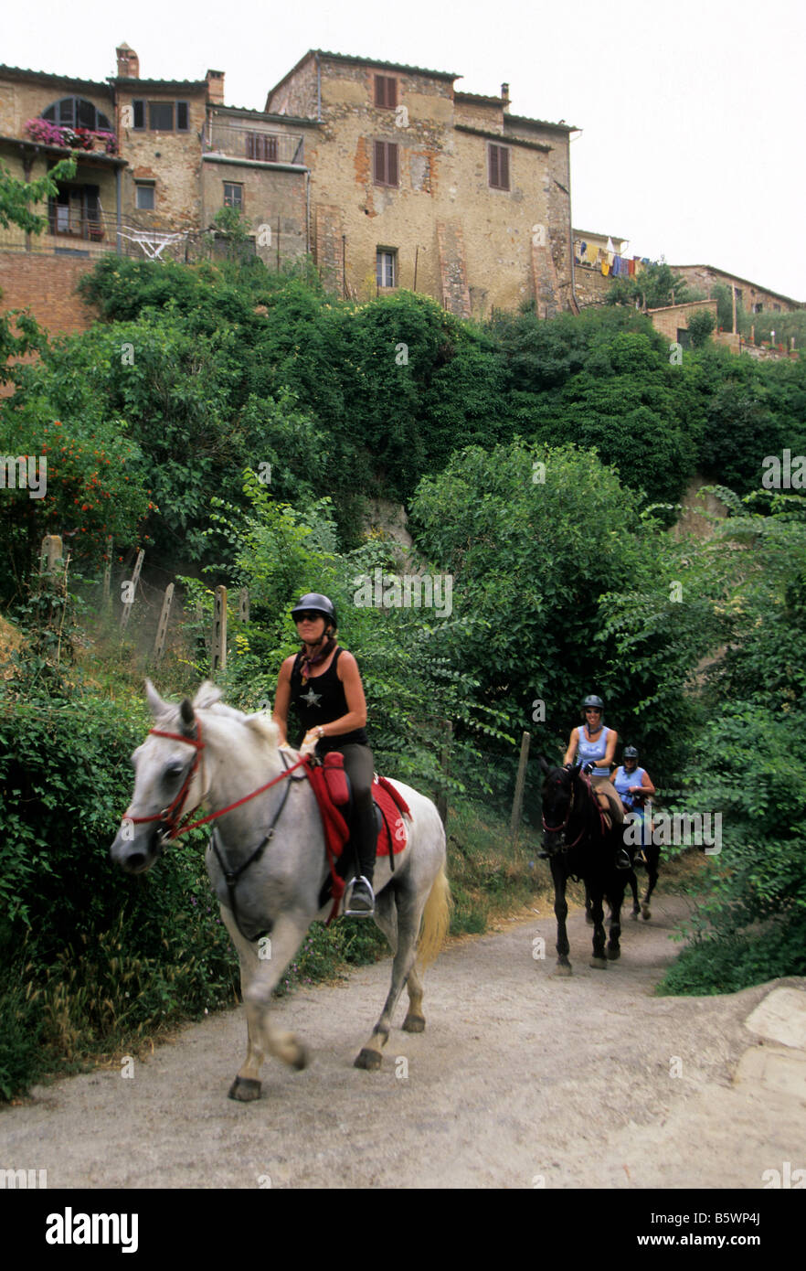 Escursioni a cavallo di San Lorenzo a Merse Val di Merse Toscana Italia Foto Stock