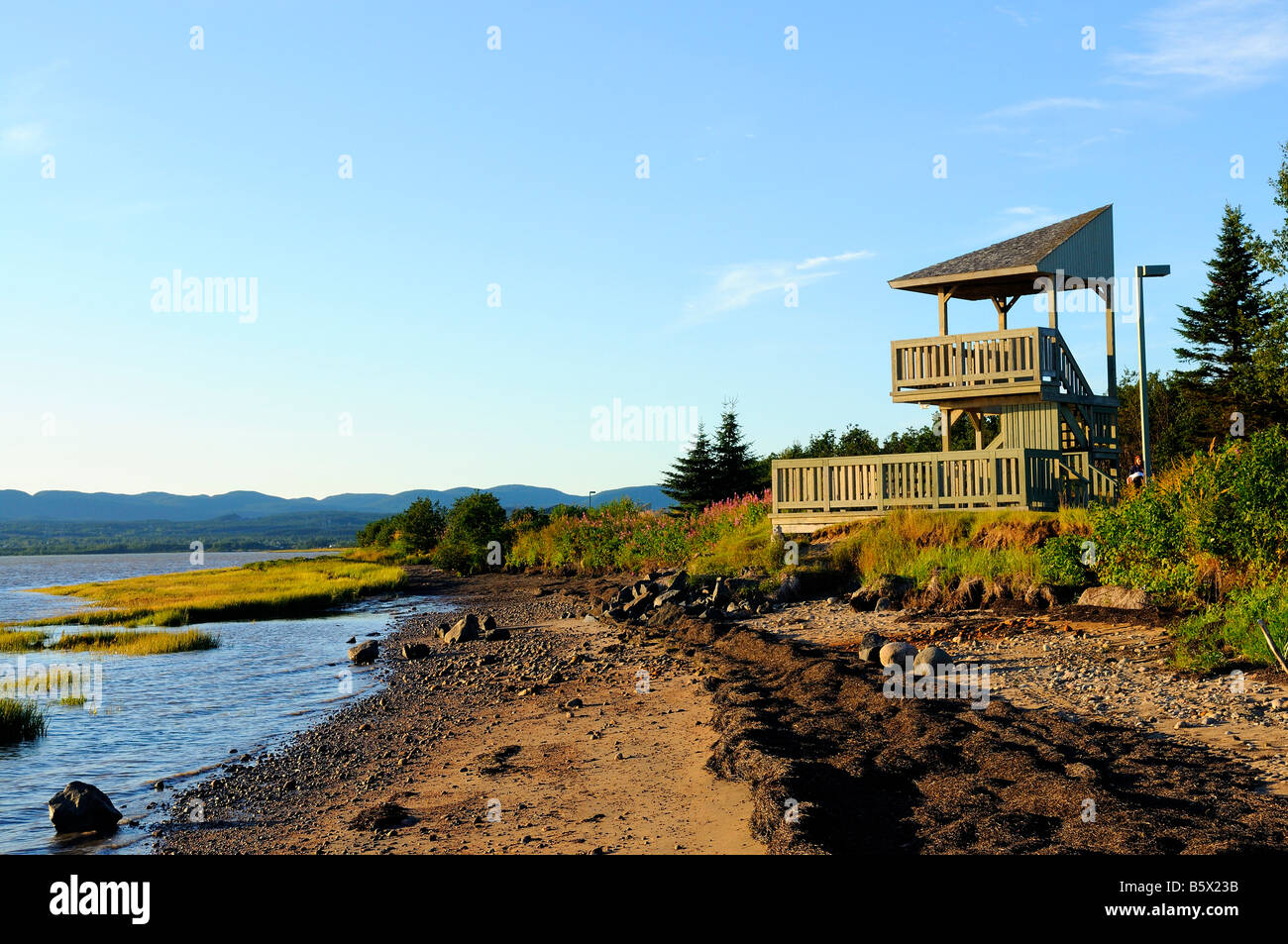 Vista della baia sul Parc de l'anse di Sept Iles Foto Stock