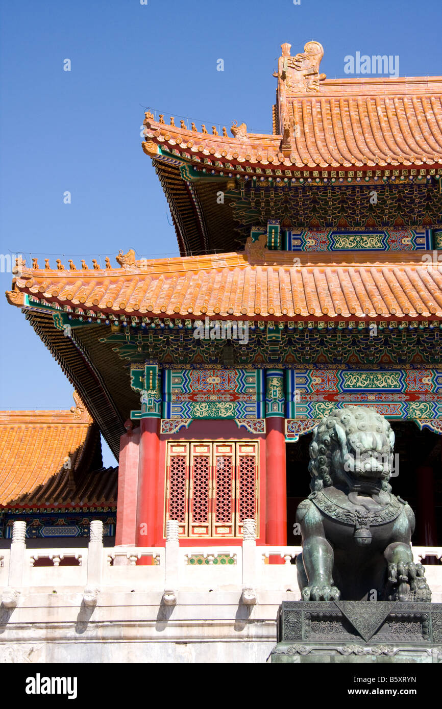 Lion scultura dentro la città imperiale a Pechino in Cina Foto Stock