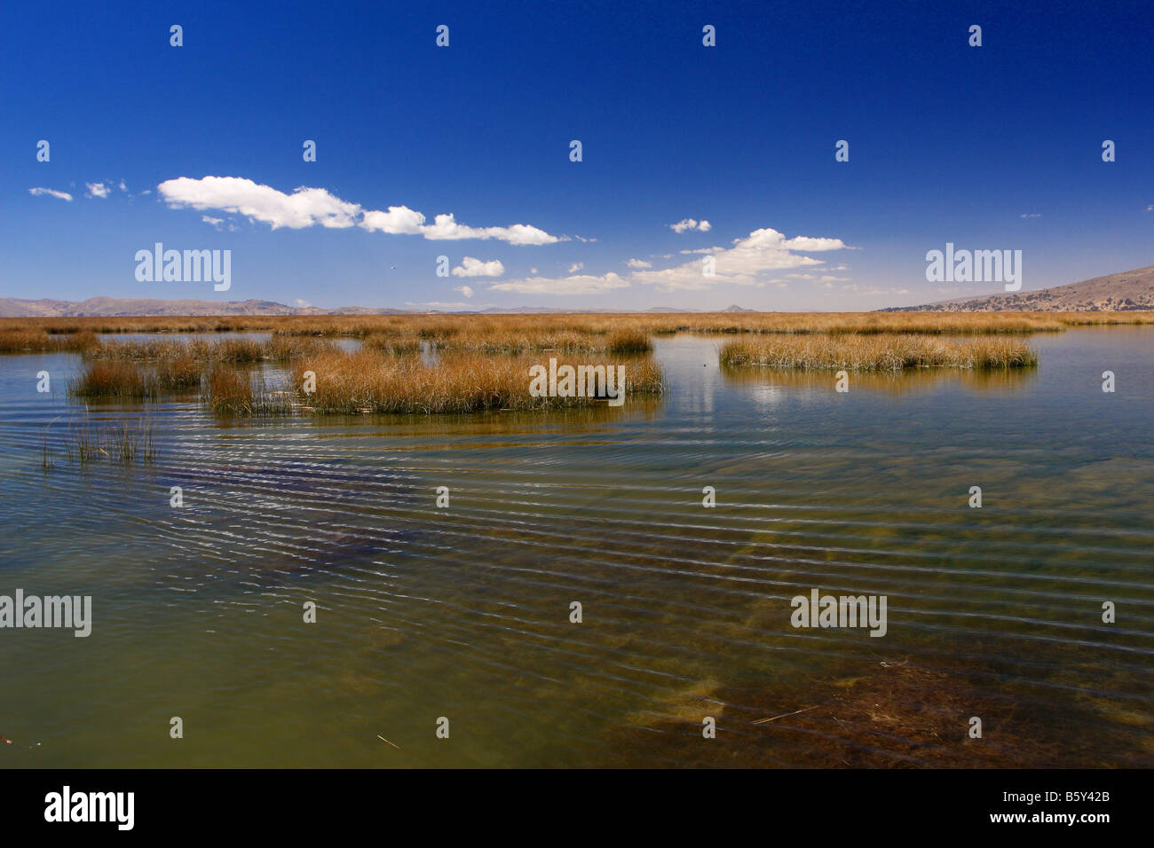 Paesaggio naturale del lago Titicaca in Perù Foto Stock