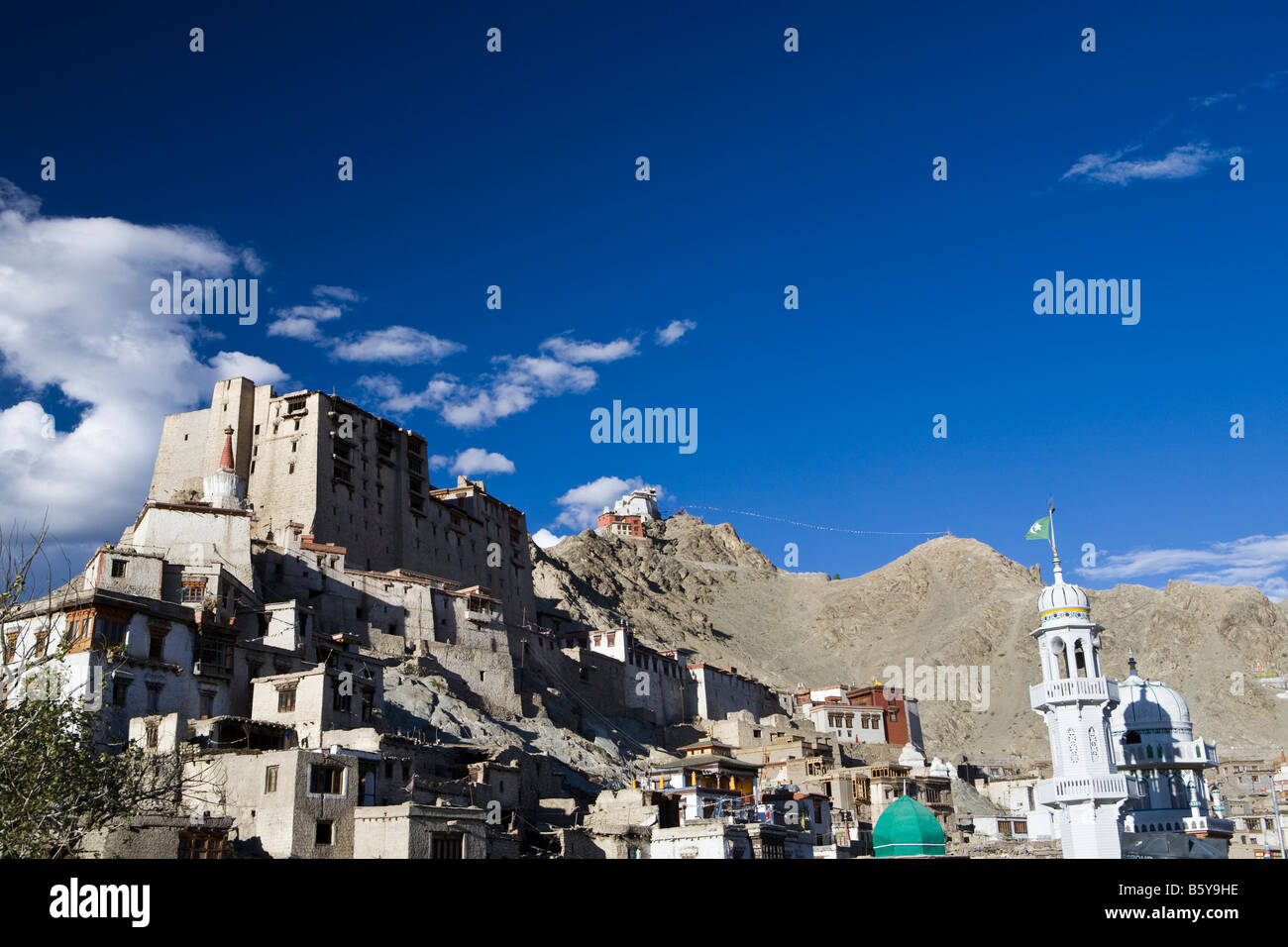 Namgyal Tsemo Gompa, leh palace und Jamia Masjid moschea, leh ladakh Foto Stock