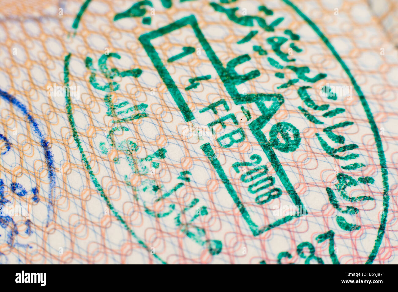 Visa/timbro apposto sul passaporto per entrata in Emirati Arabi Uniti con data 14 Feb 2008 Foto Stock