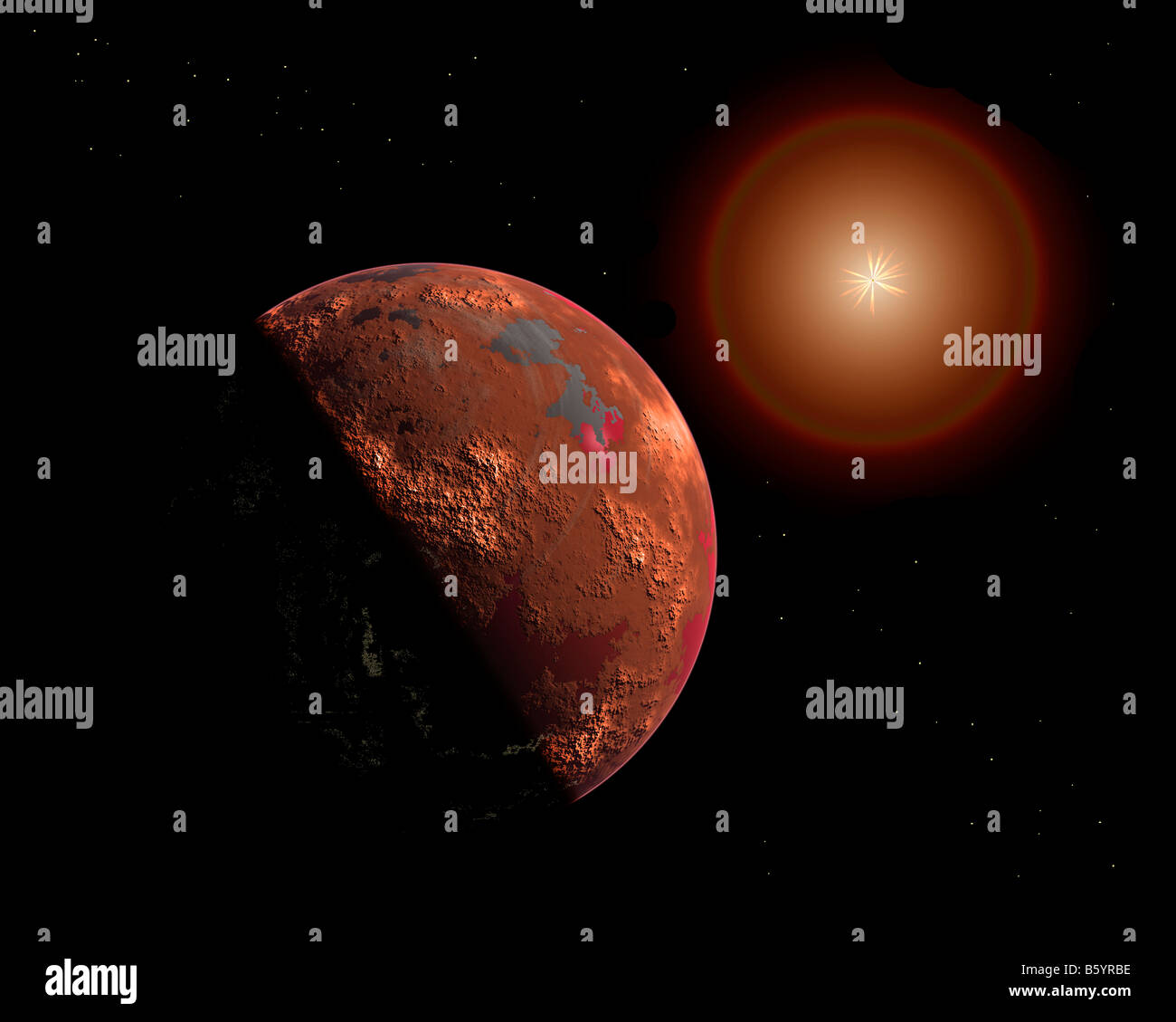 Un lontano pianeta rosso in orbita attorno al Sole Foto Stock