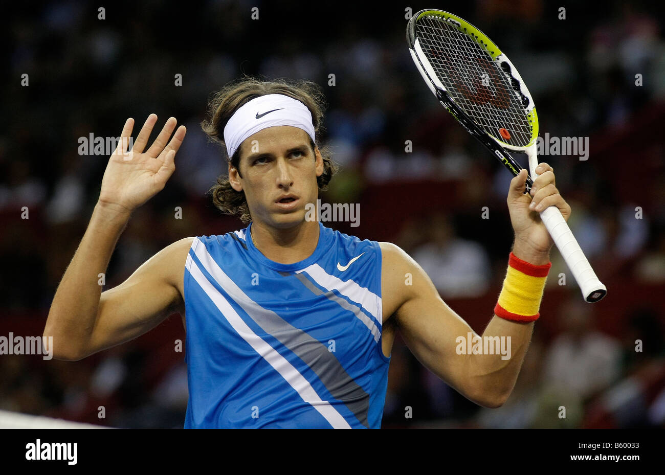 Serie di ATP Masters Madrid 2007 Torneo di tennis Roger Federer vs Feliciano Lopez ragazza sfera Madrid Arena Stadium Ottobre 19 2007 Foto Stock