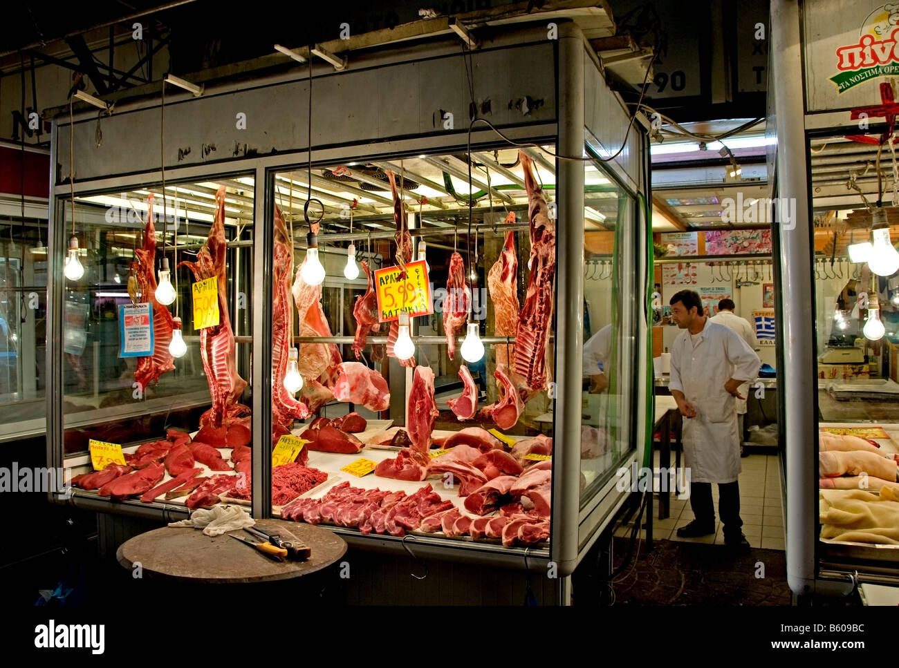 Mercato Centrale macelleria Pireo di Atene Grecia greco Foto Stock