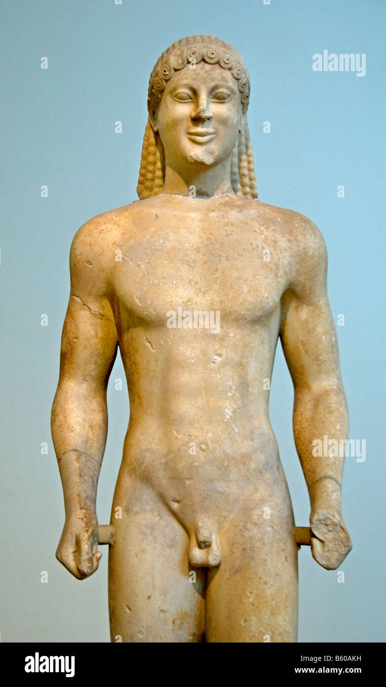 Kouros santuario di Apollo Ptoan arcaica BC 520 Grecia greco Museum Foto Stock