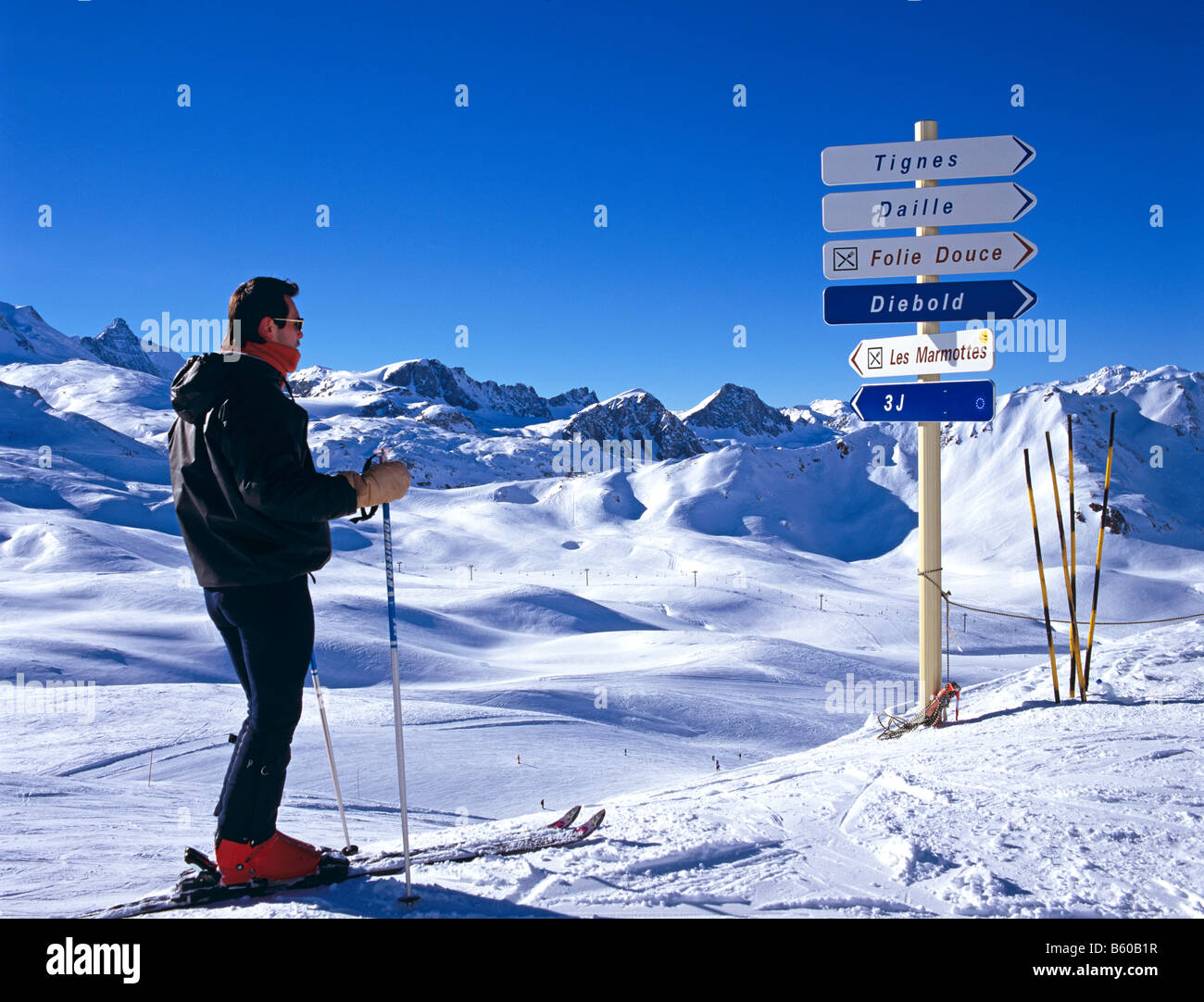 Sciatore Val D'isere Alpi Francesi Francia Foto Stock