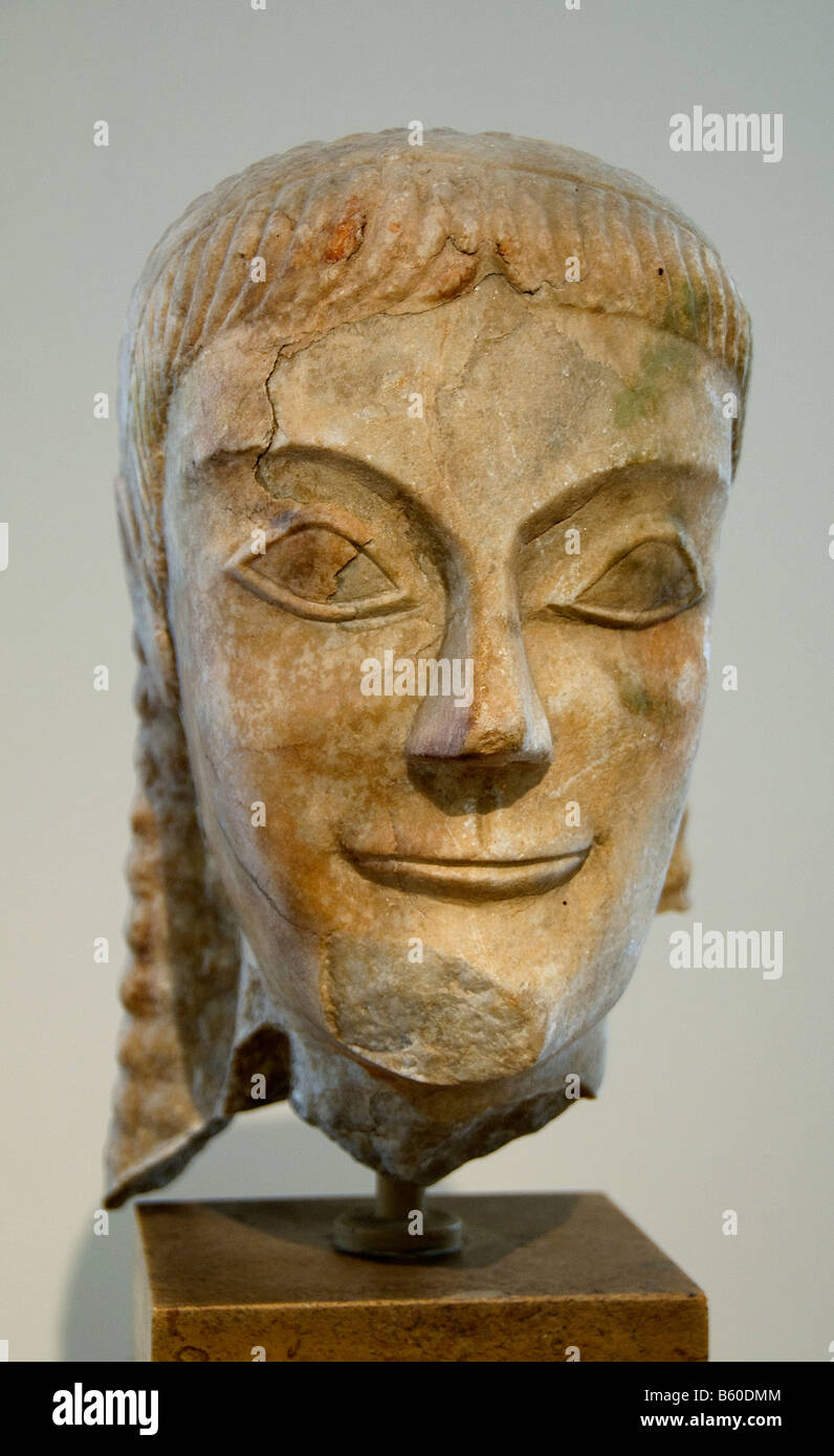 Testa di Kouros Ptoan Apollo Beozia 580 BC Greco in Grecia Foto Stock