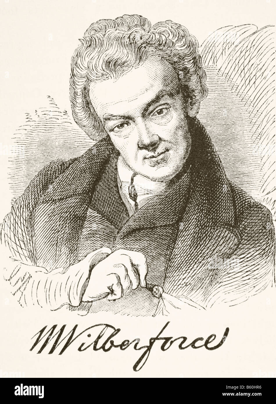 William Wilberforce, 1759 - 1833. Uomo politico britannico e filantropo. Ritratto e firma Foto Stock