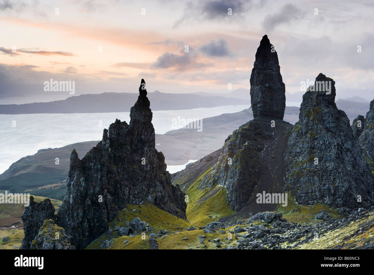 Il Storr (Ago Rock e il vecchio uomo di Storr), Isola di Skye, Scotland, Regno Unito Foto Stock