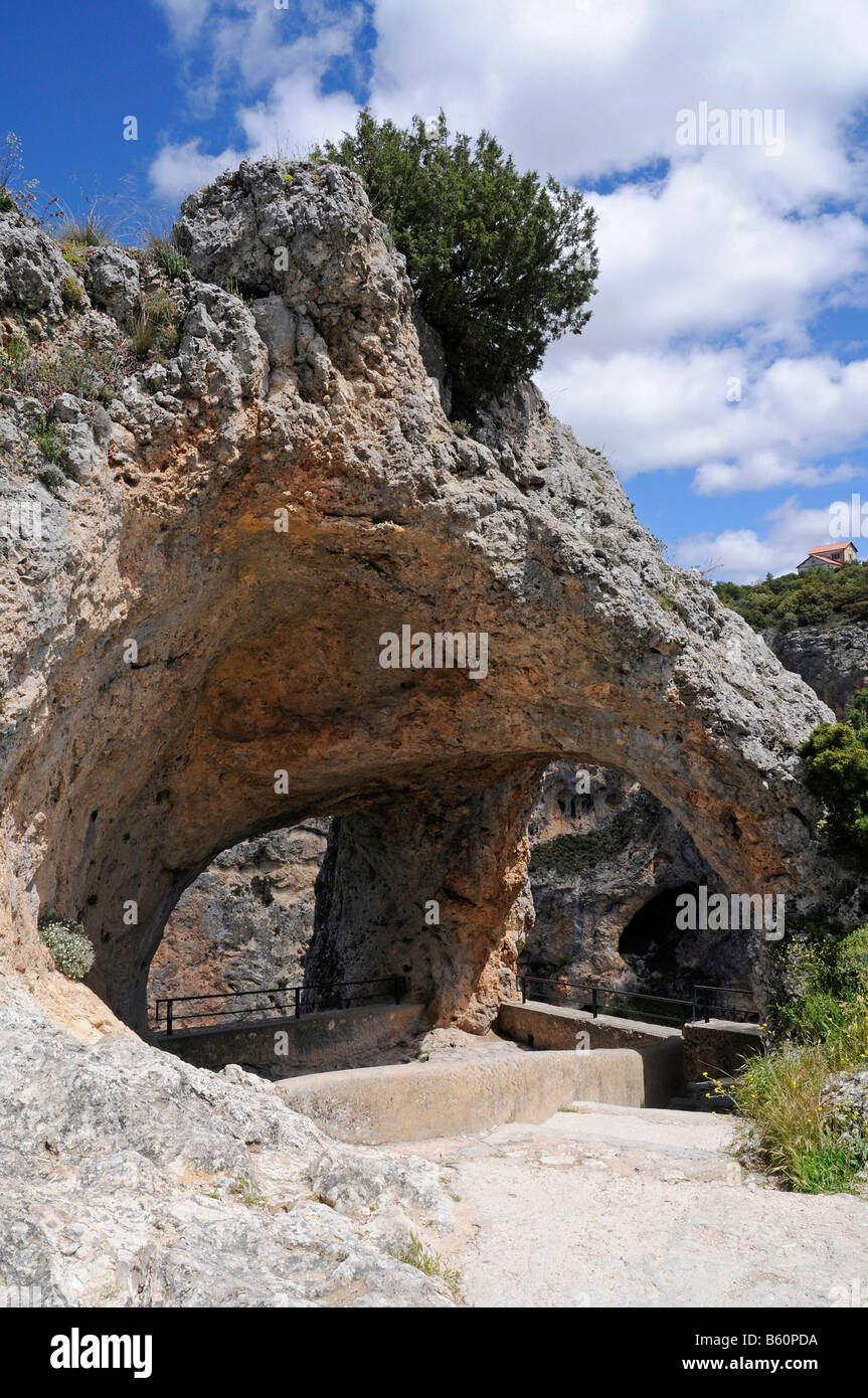 Ventano del Diablo, del diavolo la finestra, formazione di pietra, Lookout Point, Cuenca, Castilla la Mancha, in Spagna, Europa Foto Stock