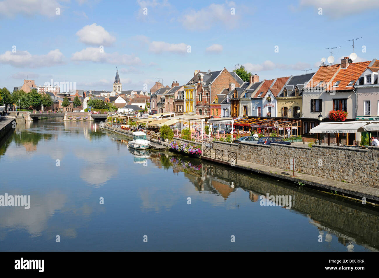 Canal Street cafe ristorante, barca, Saint Leu trimestre, Amiens, Picardia, Francia, Europa Foto Stock