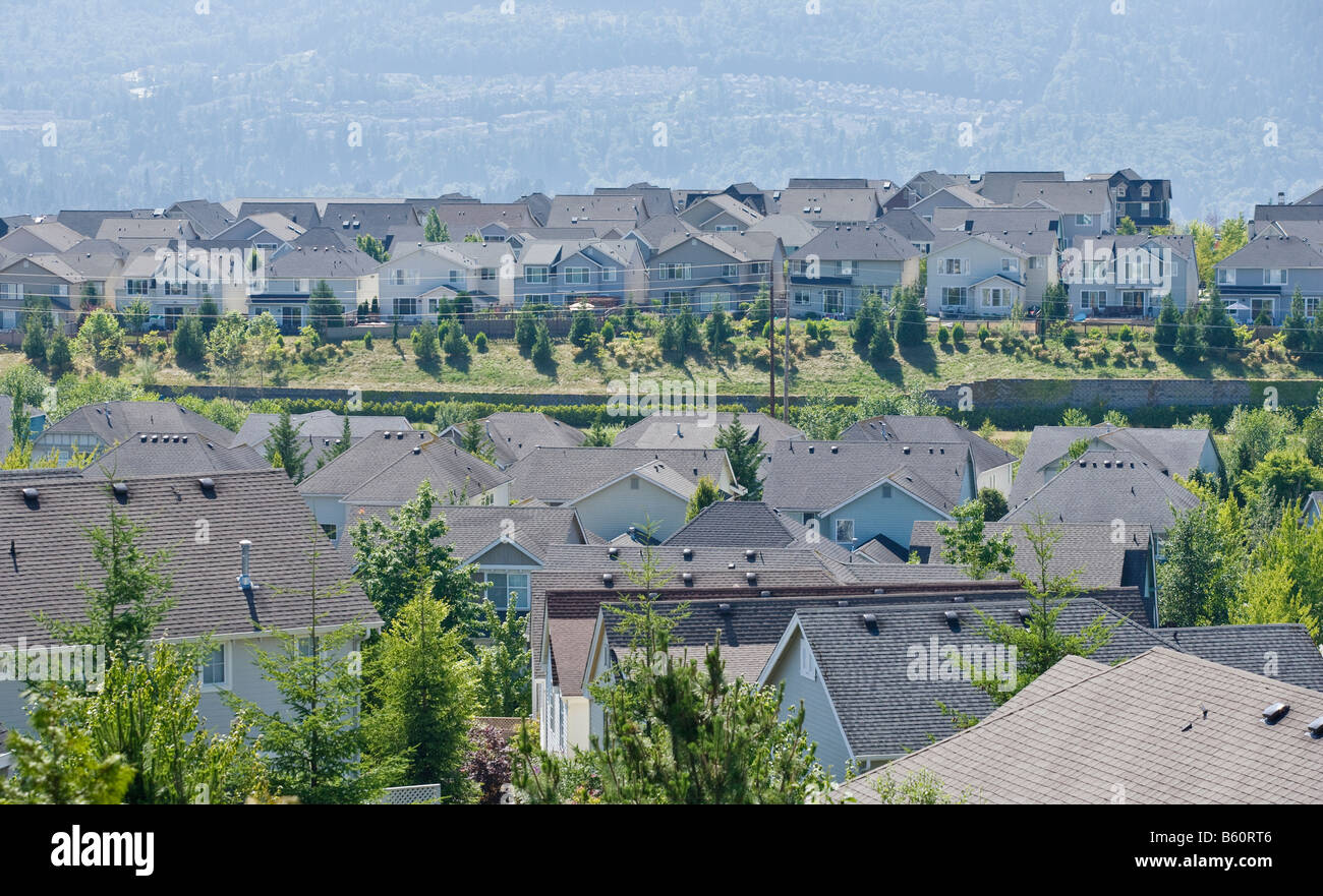 Tetti di un alloggio e di sviluppo nelle Highlands Issaquah WA Foto Stock