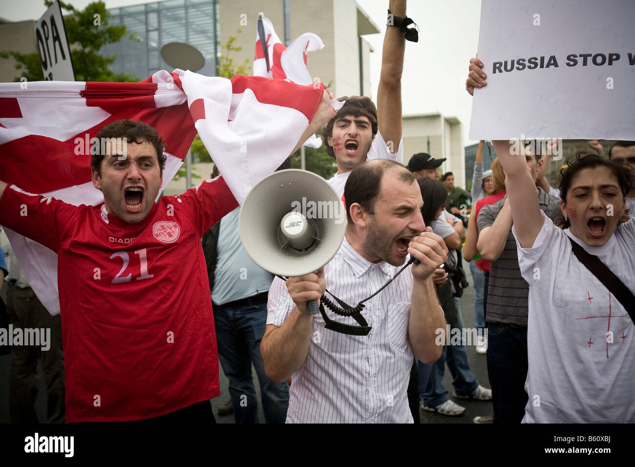 Soprattutto il popolo georgiano che protestavano contro le truppe russe in Georgia, Berlino Foto Stock