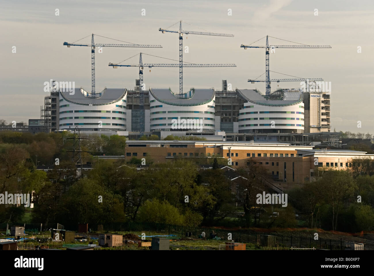 Queen Elizabeth Hospital Selly Oak viste Selly Oak super ospedale Queen Elizabeth in costruzione e parzialmente costruita Foto Stock