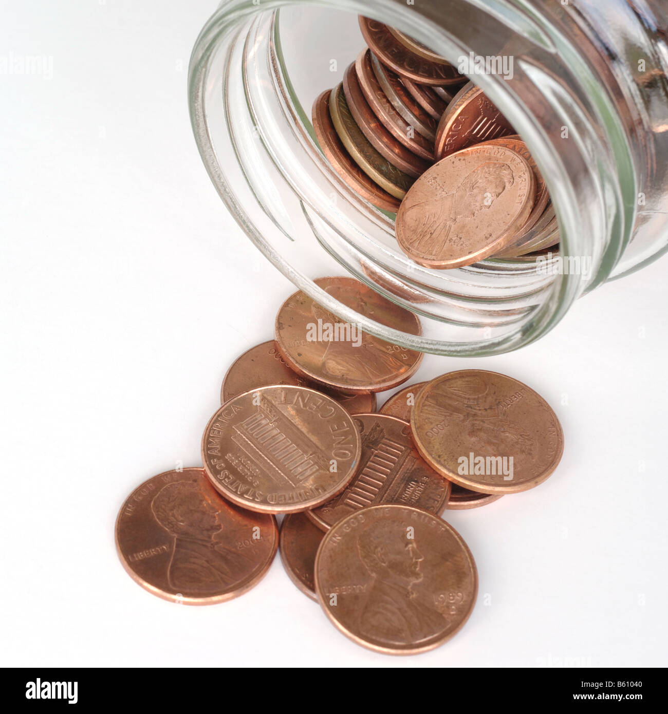American penny monete provenienti al di fuori di un vaso Foto Stock