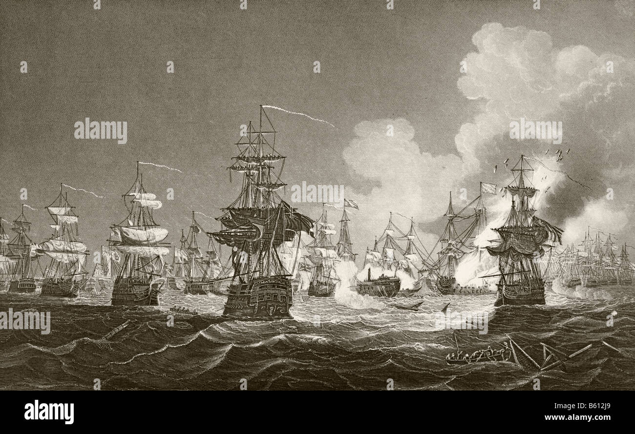La battaglia del Nilo, aka Battaglia di Aboukir Bay, 1798. Foto Stock