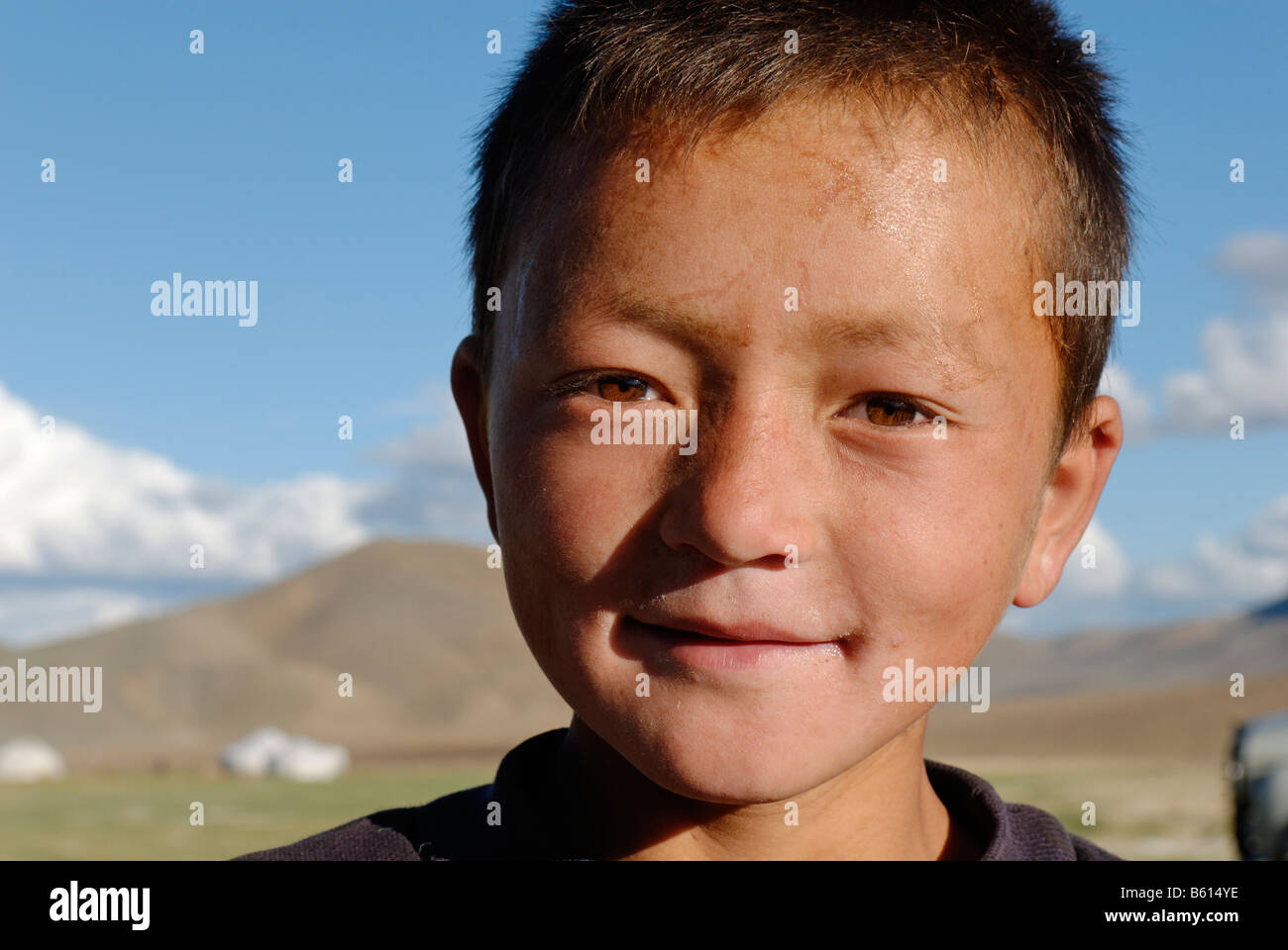 Il kazako, mongola boy, Kazakistan, Mongolia, Asia Foto Stock