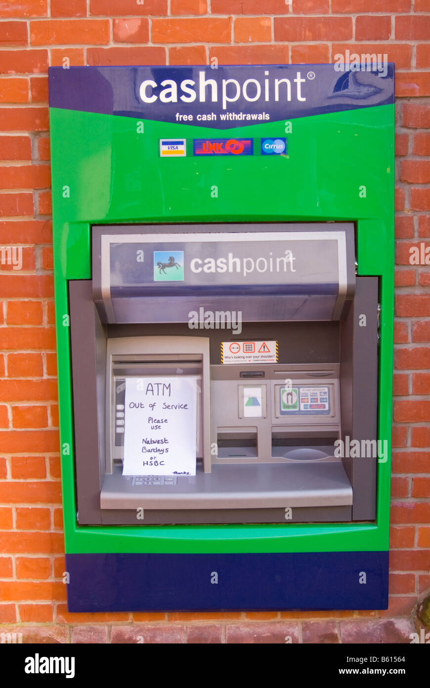 Bancomat speedbank macchina fuori Lloyds TSB Bank con segno che indica che la macchina è fuori servizio (USA) Foto Stock