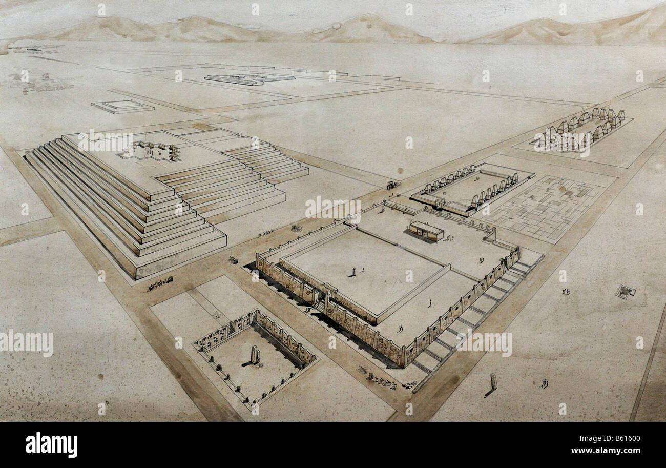 Disegno del layout del tempio a Tihuanaku Sito Patrimonio Mondiale dell'UNESCO, La Paz, Bolivia, Sud America Foto Stock