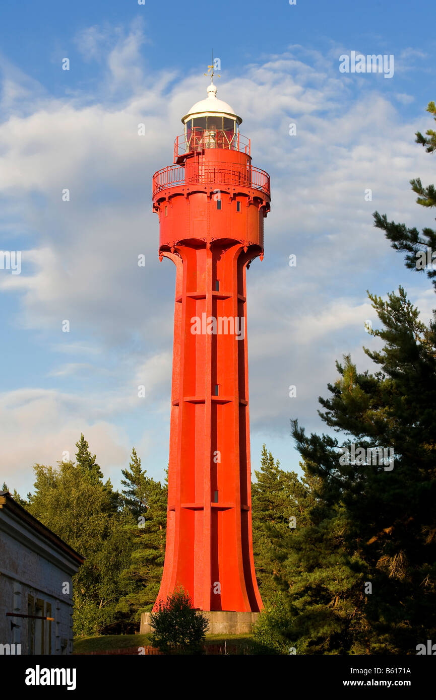 Faro rosso, Ristna, Hiiumaa Island, Mar Baltico, Estonia, paesi baltici, Europa nord-orientale Foto Stock