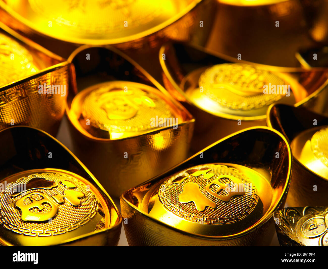 Close up di lingotti d'oro Foto Stock