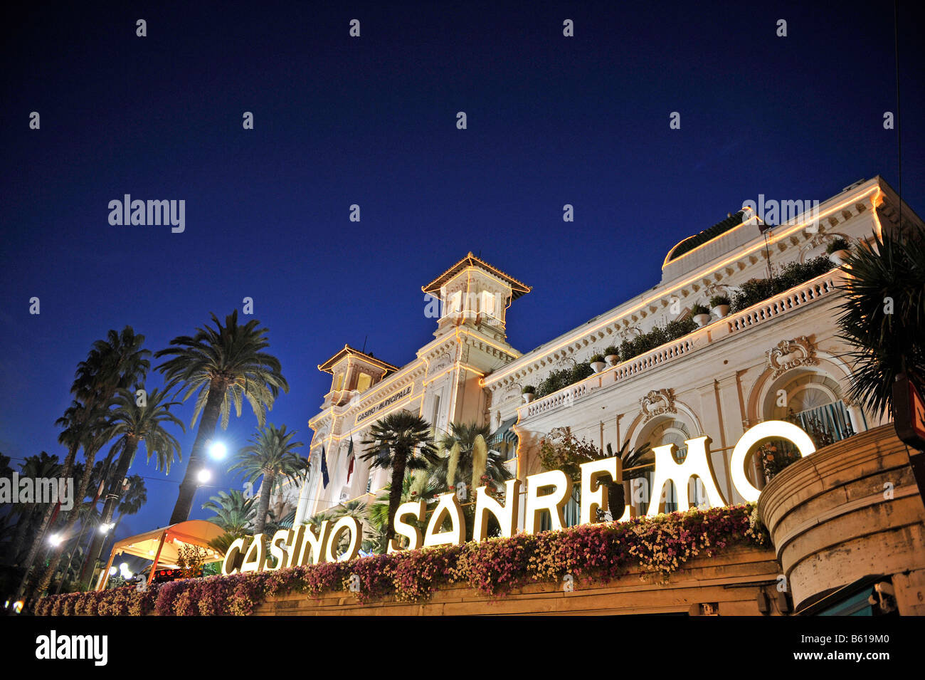 San Remo casinò, night esposizione, Riviera dei Fiori, Liguria, Italia, Europa Foto Stock